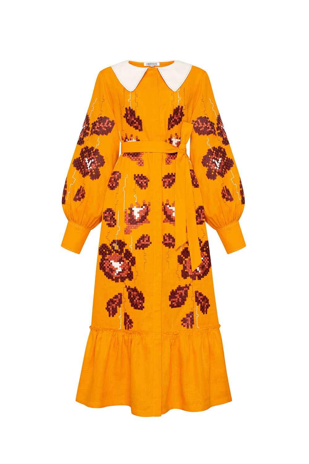 Adele Mustard Dress with a collar FOBERINI