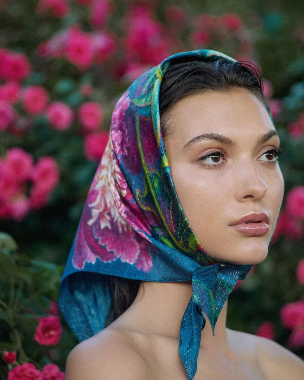 Silk Scarf Peonies 1958 year OLIZ