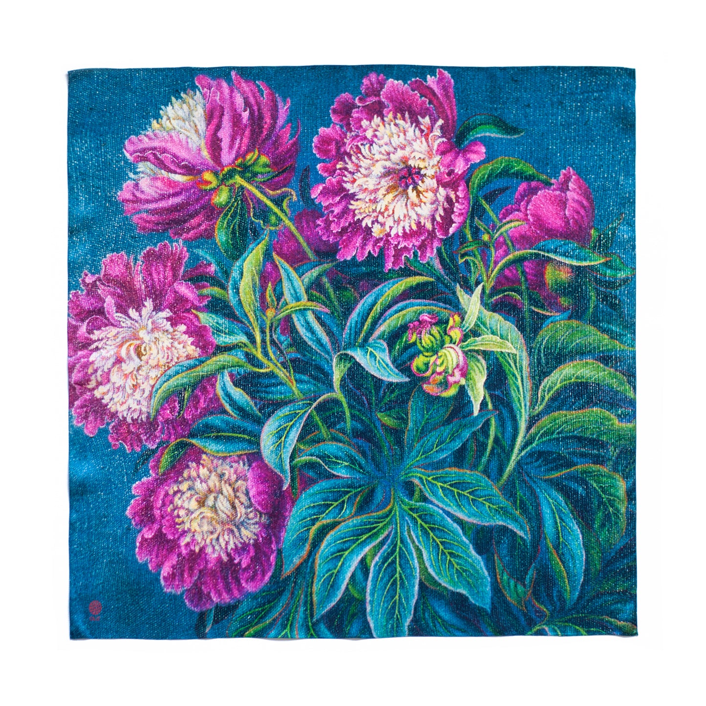 Silk Scarf Peonies 1958 year OLIZ