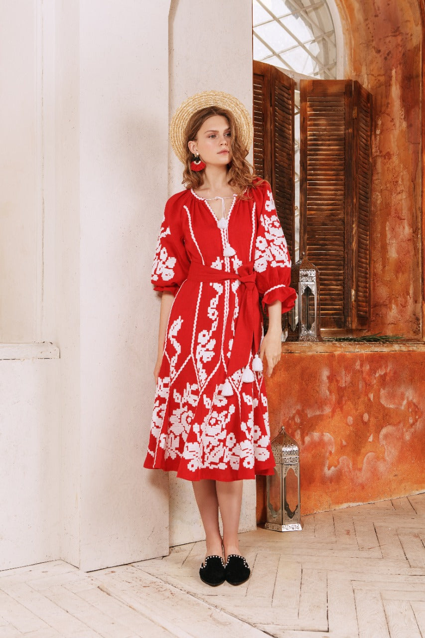 Marichka Red Midi Dress FOBERINI