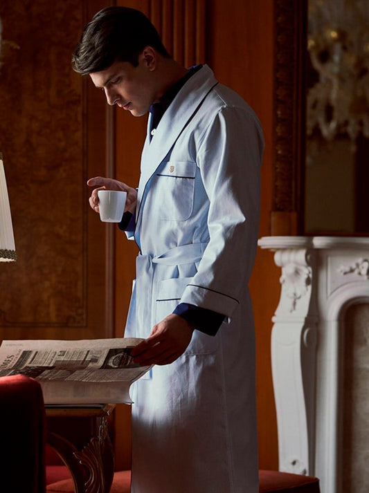 Blue cotton robe with belt and a blue edging INDPOSHIV HOME