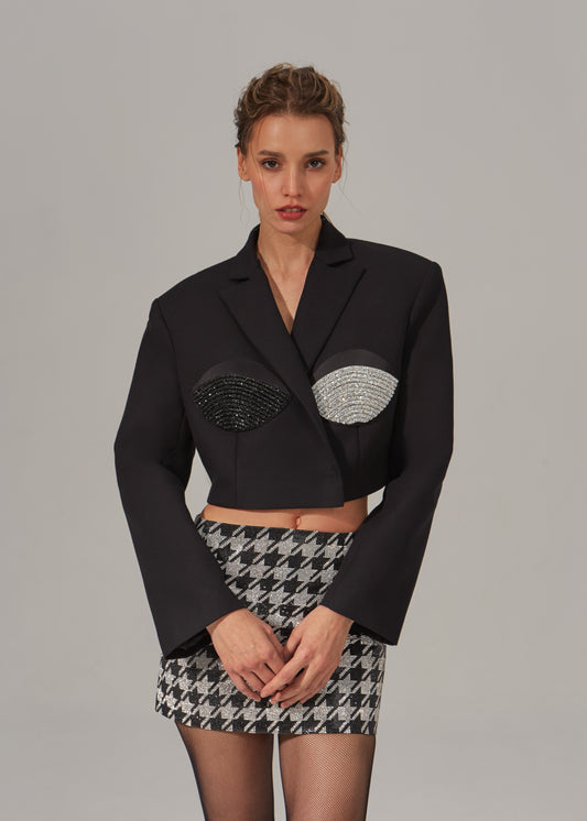 CROPPED OVERSIZED SPIRAL BLAZER Black/Combo NUÉ