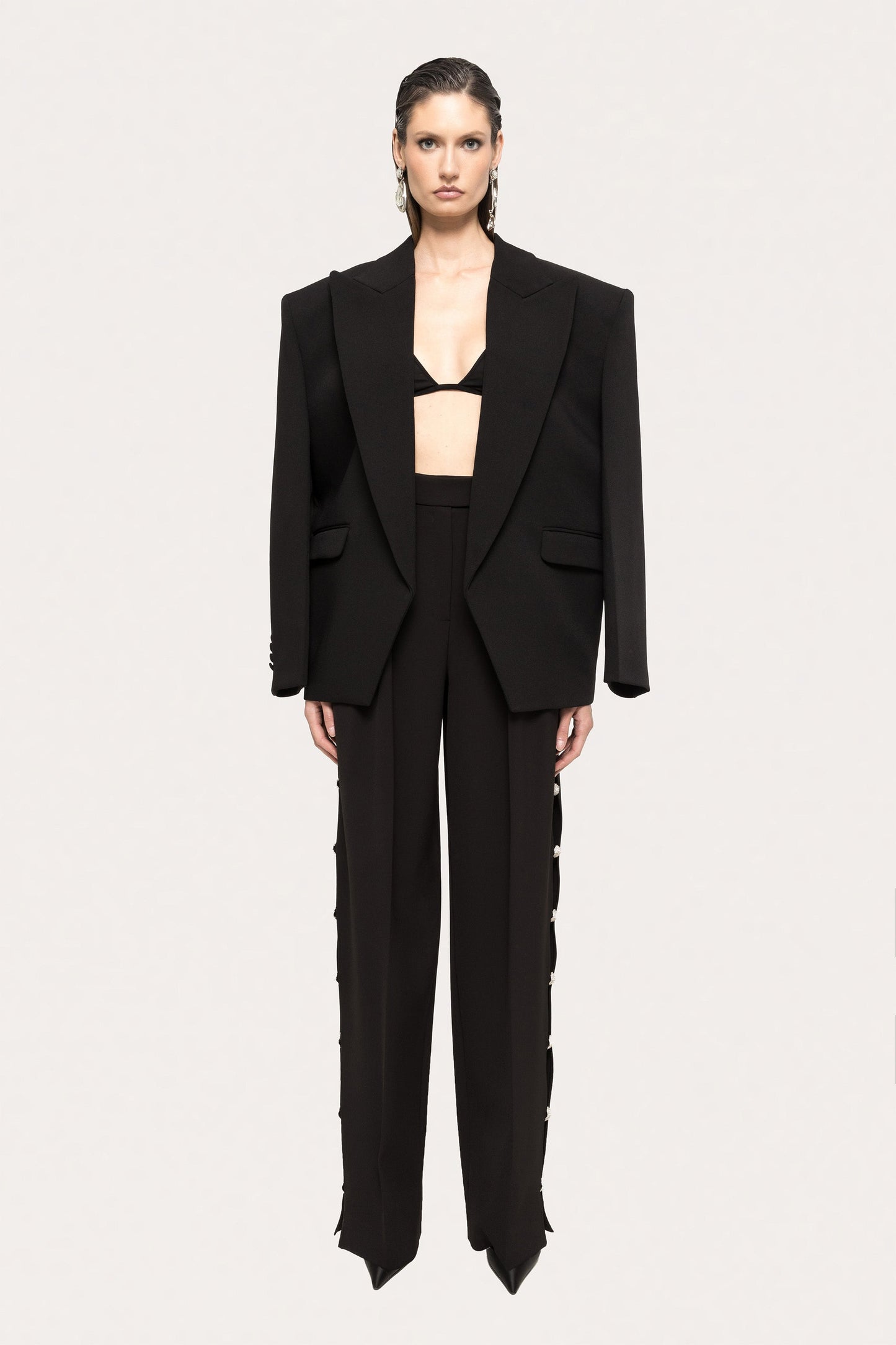 High rise side-slit black pants NISSA