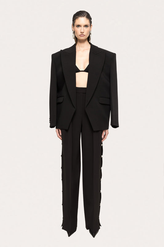 High rise side-slit black pants NISSA