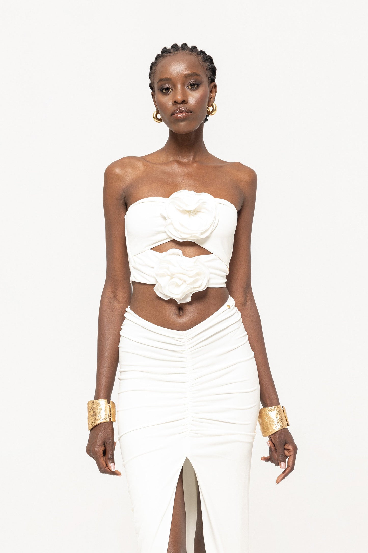 Floral-appliqué crop top and maxi skirt set NISSA