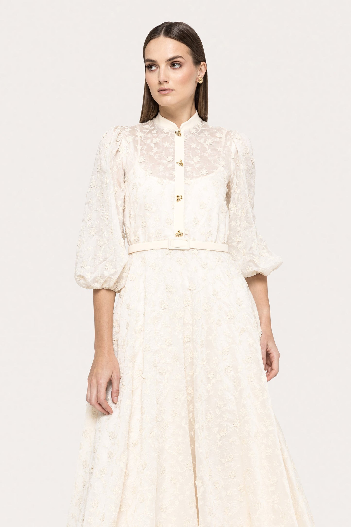 Embroidered lyocell midi dress - RC15719 off white NISSA