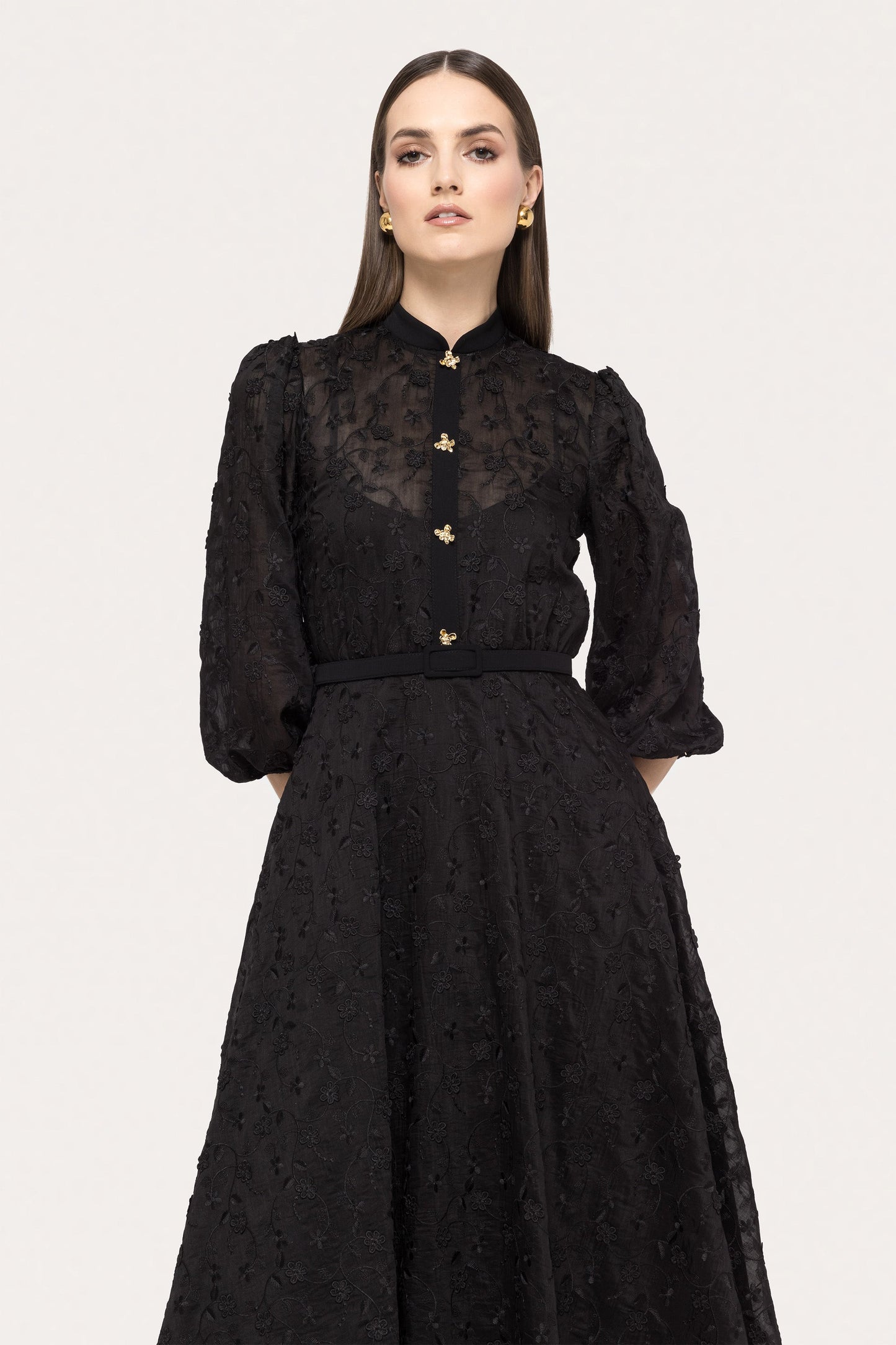 Embroidered lyocell midi dress - RC15719 black NISSA