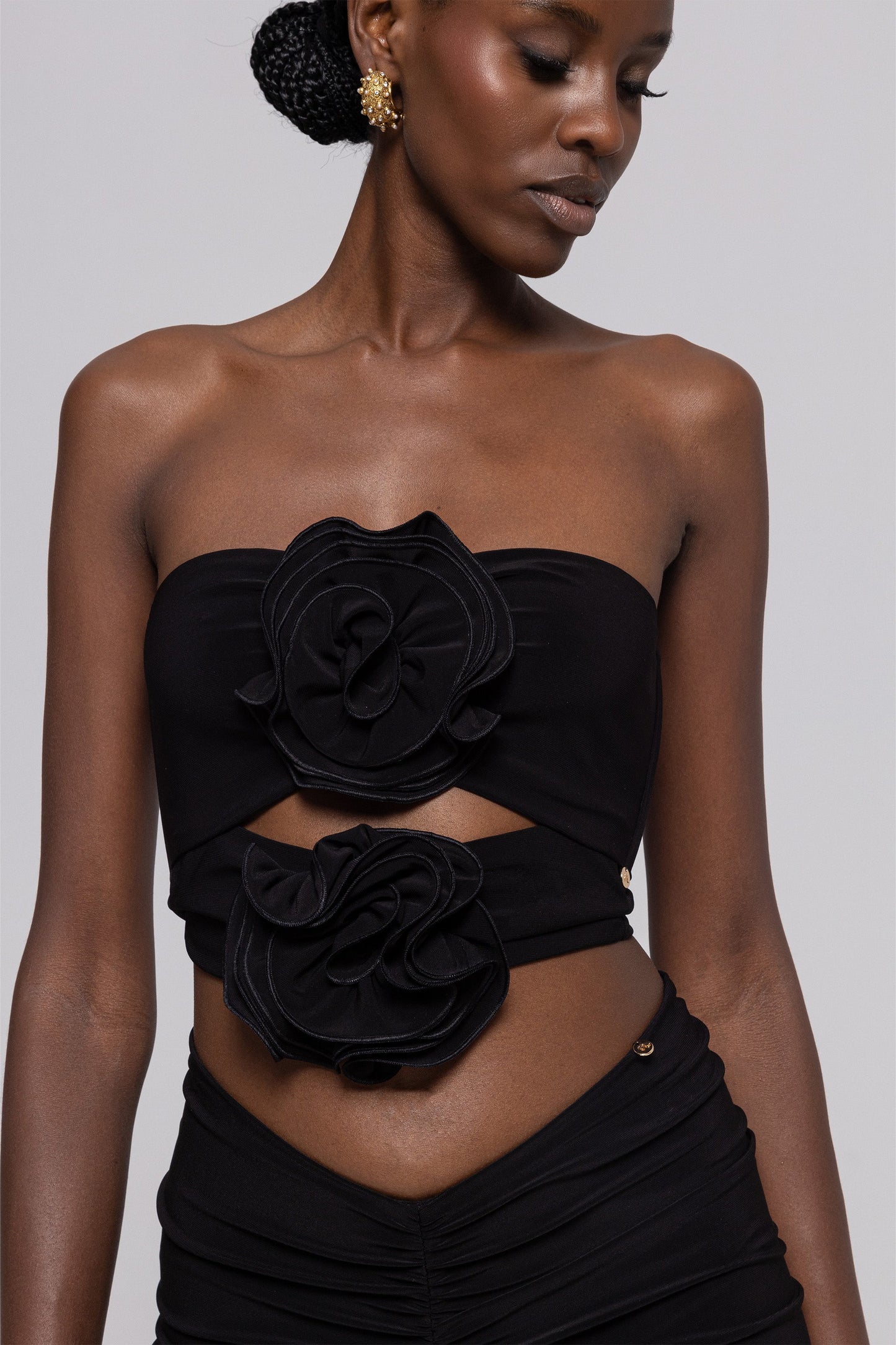 Floral-appliqué crop top and maxi skirt set NISSA