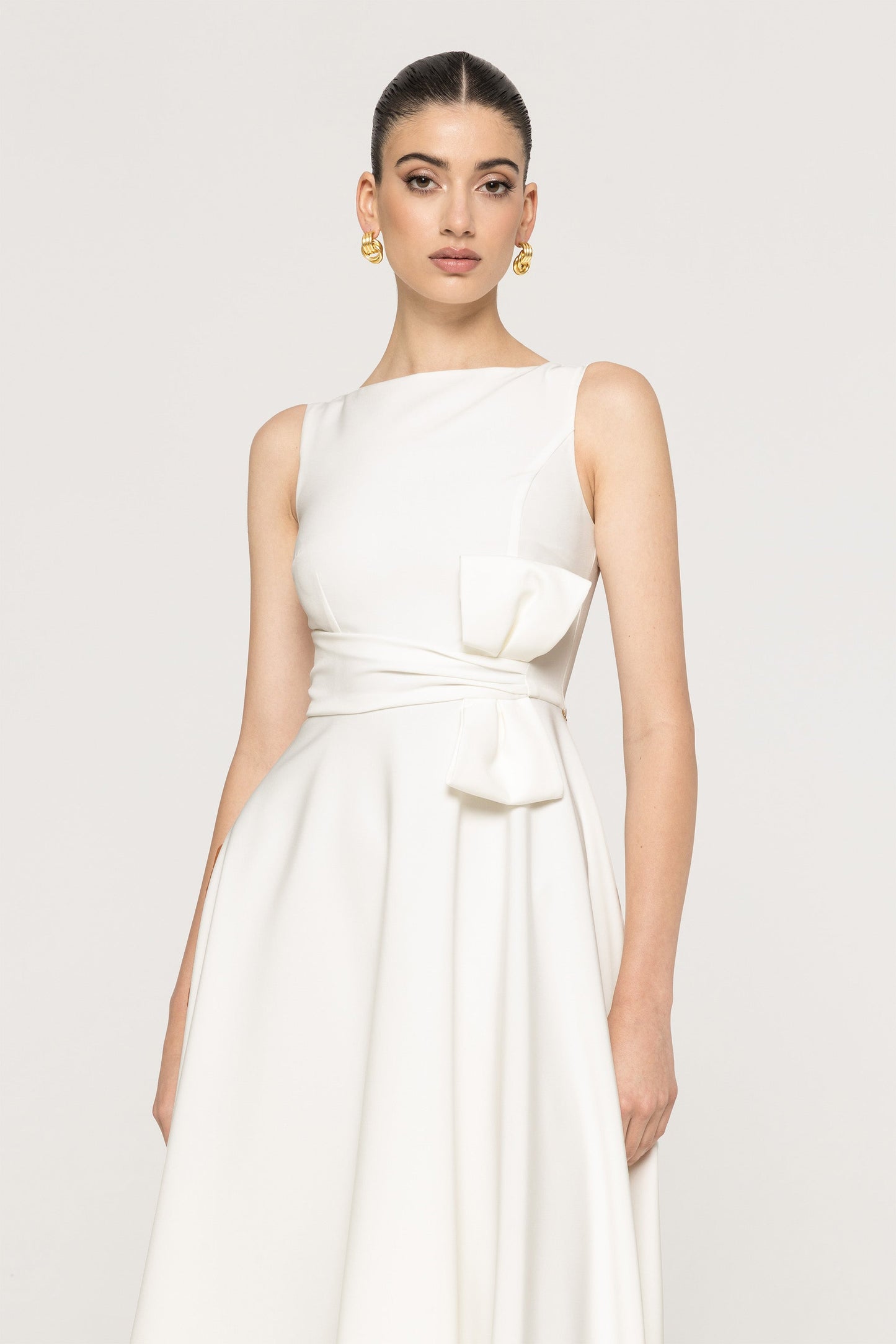 Bow-detail midi dress - RZ15912 white NISSA