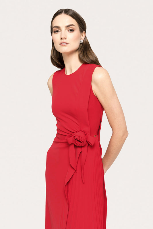 Floral-appliqué midi dress - RC15688 red NISSA