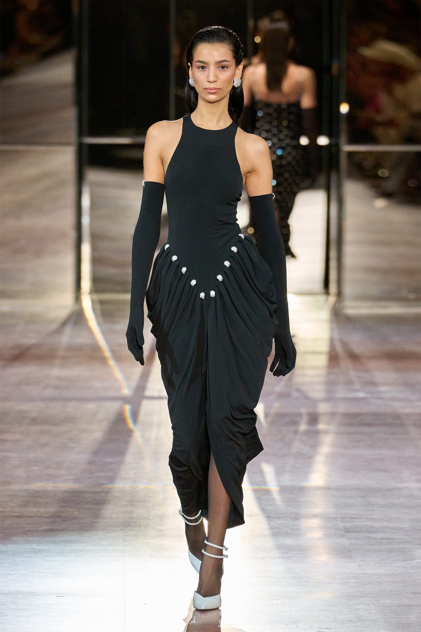 Draped halterneck jersey dress NISSA