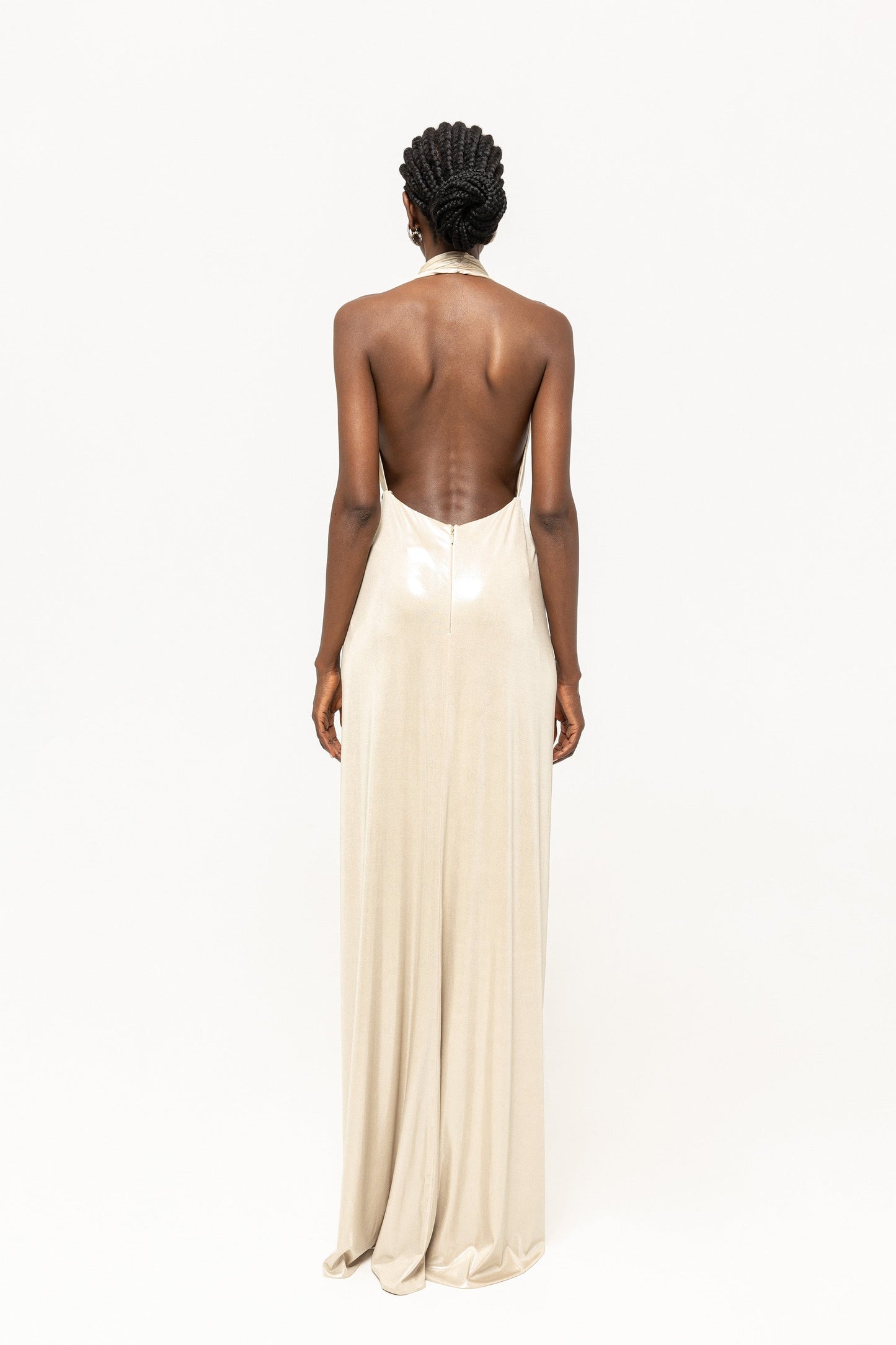 Backless lamé maxi dress NISSA
