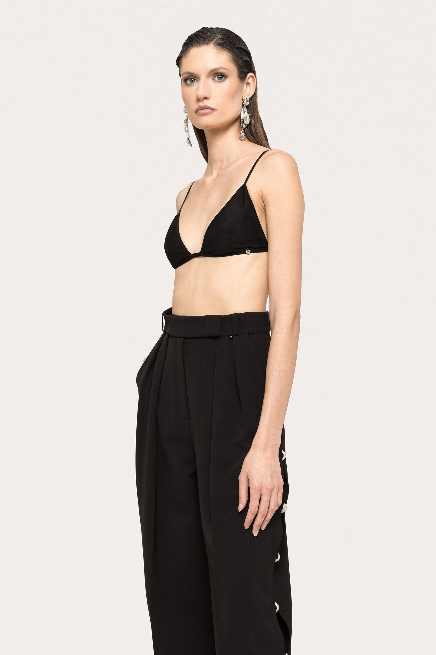High rise side-slit black pants NISSA
