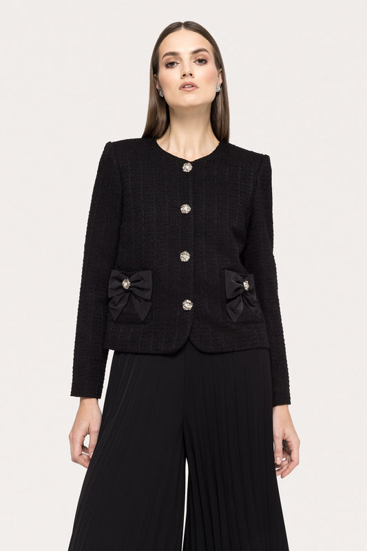 Bow-detail boucle suit jacket - J15628 black NISSA