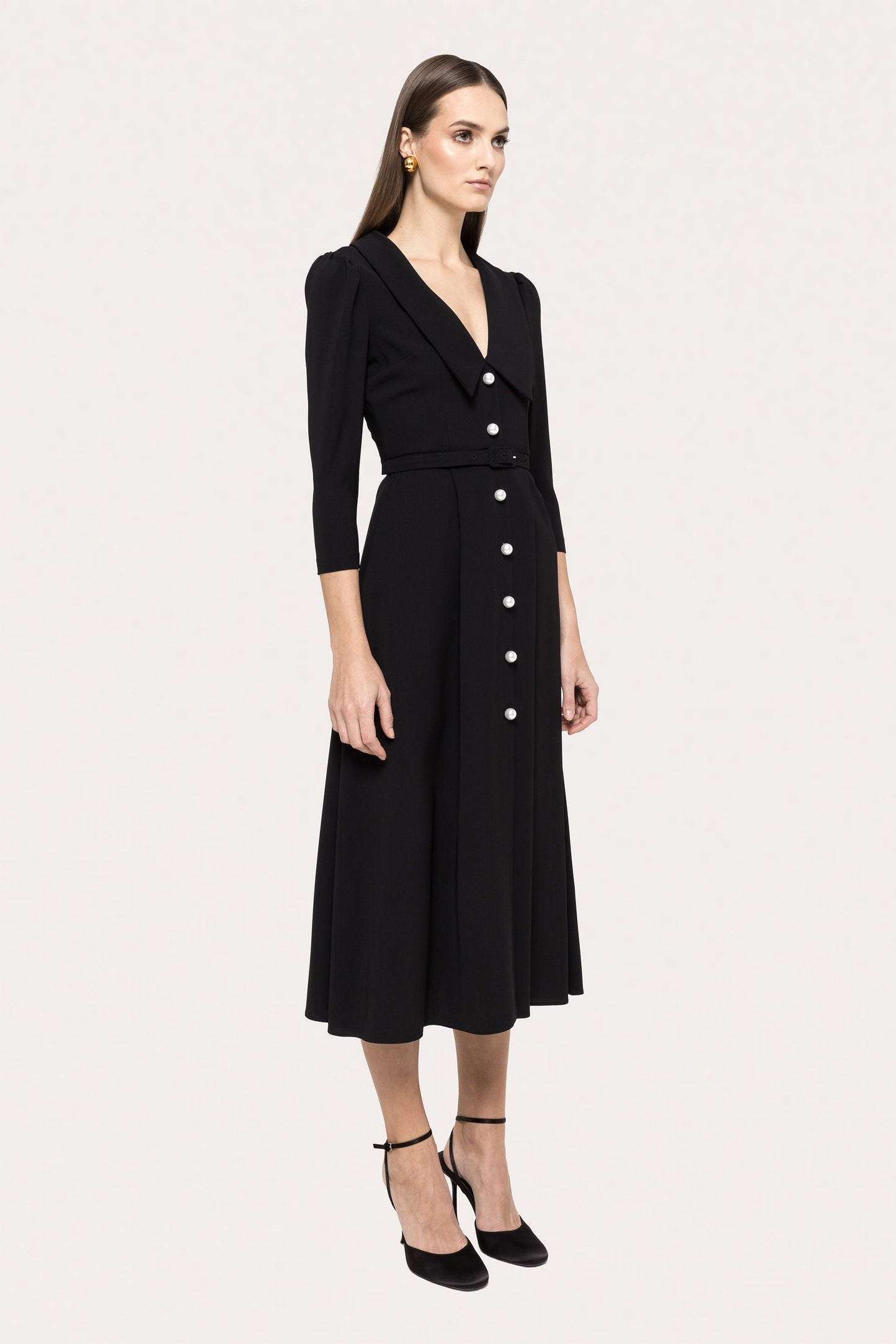 Faux-pearl buttons midi dress - RZ15634 NISSA