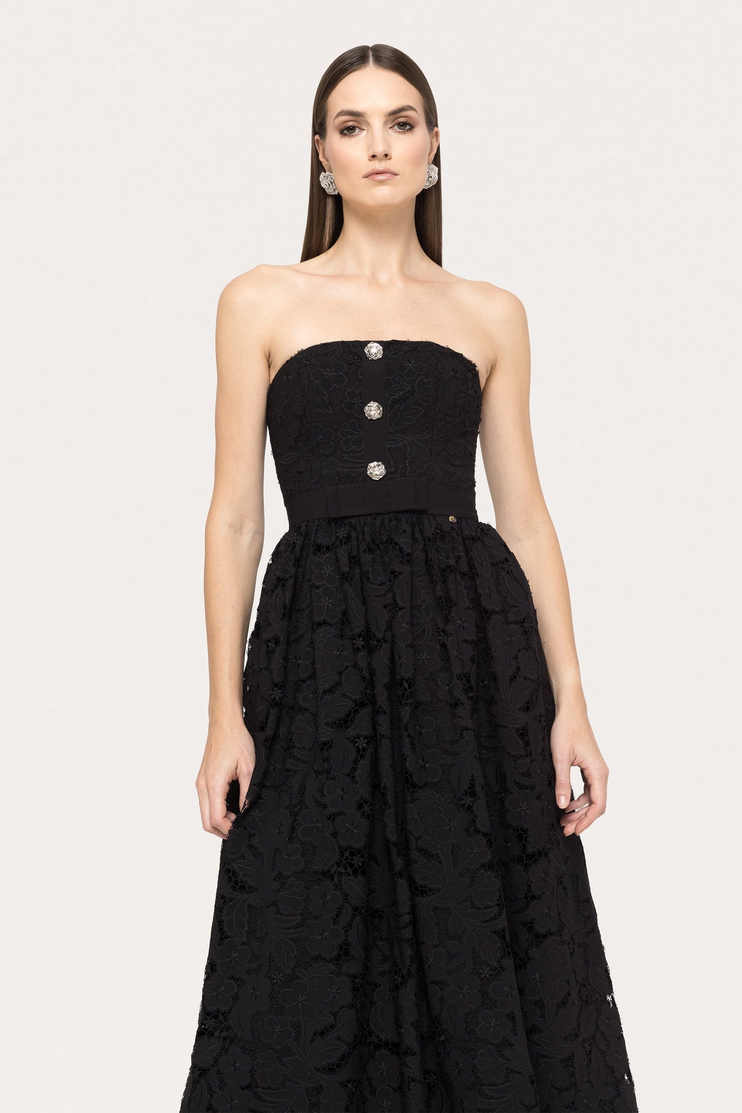 Corset-style strapless lace dress NISSA