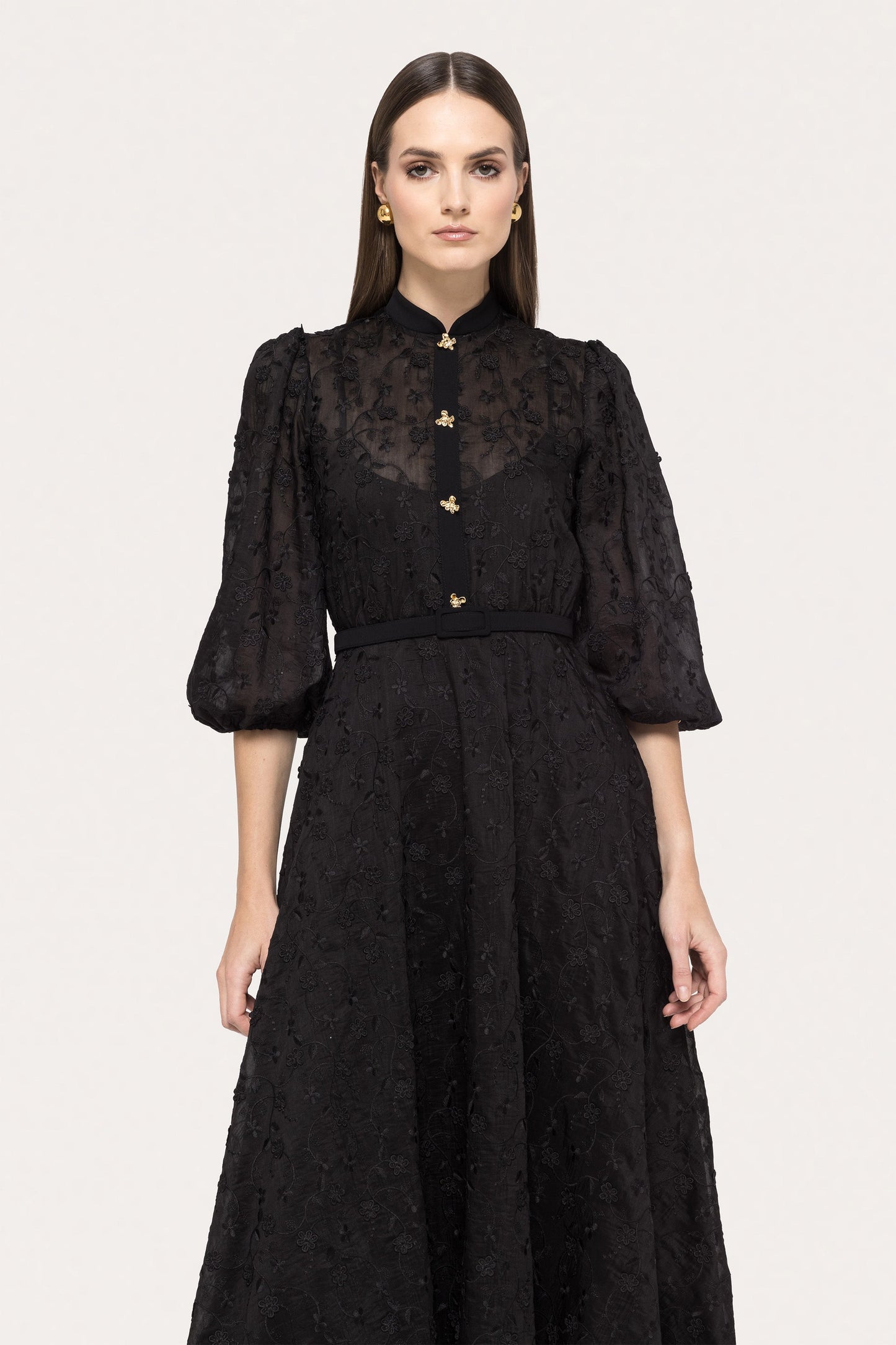 Embroidered lyocell midi dress - RC15719 black NISSA