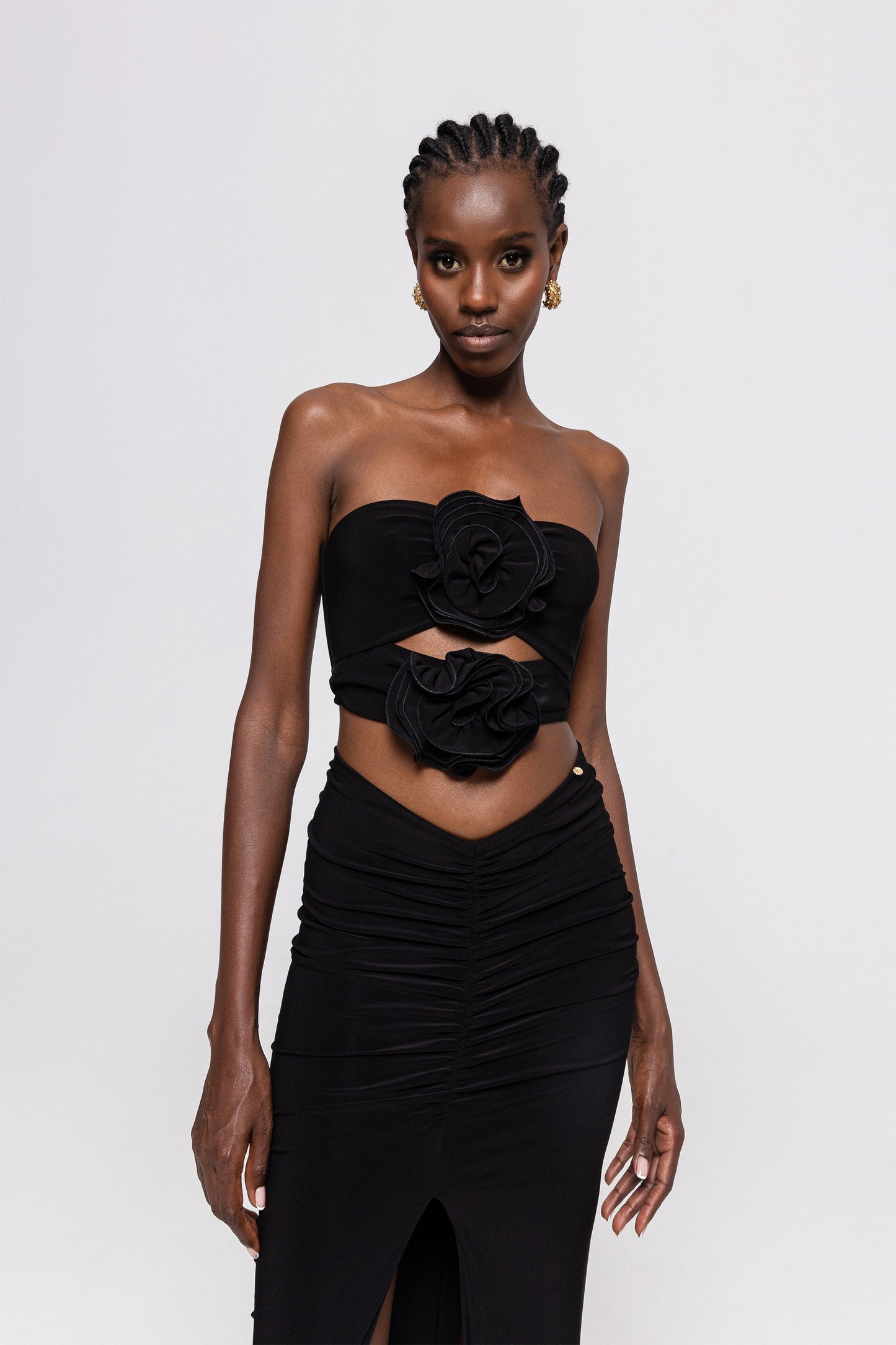 Floral-appliqué crop top and maxi skirt set NISSA