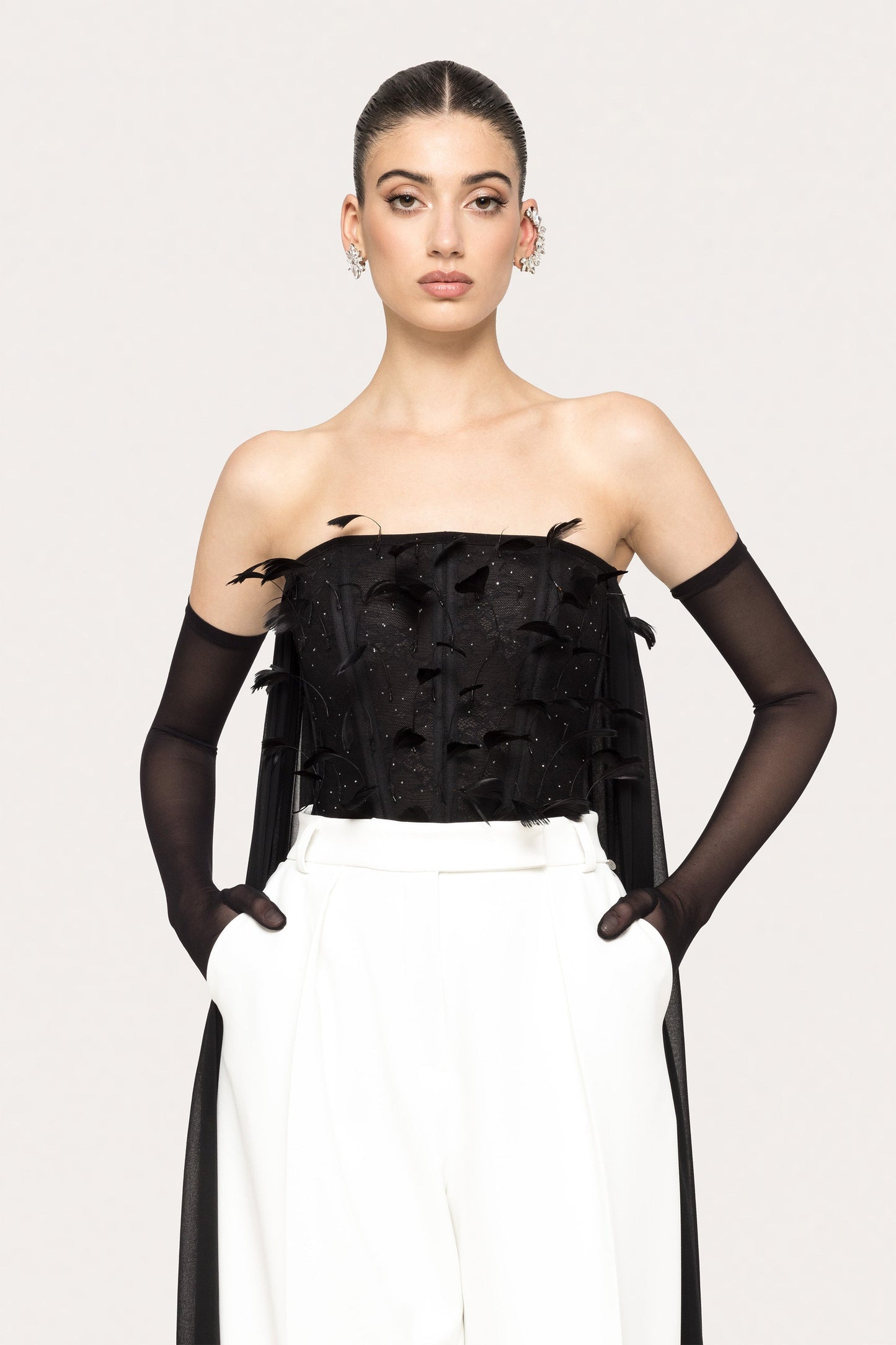 Crystal-detail high-rise pants NISSA