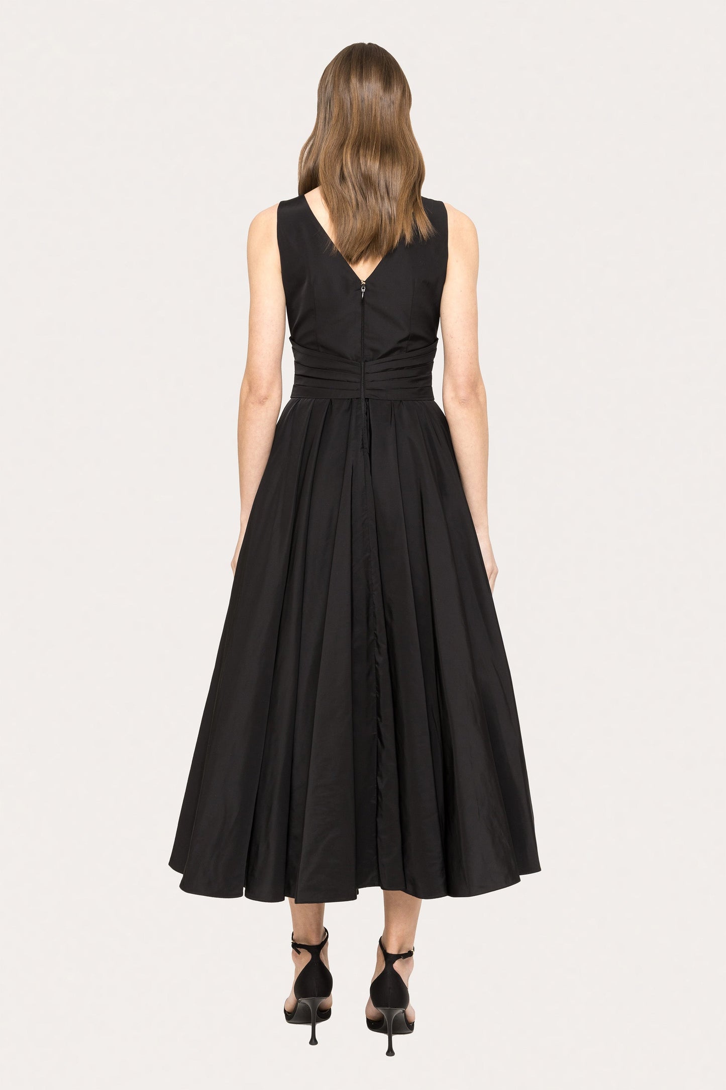 Floral-appliqué taffeta midi dress - RS15683 black NISSA