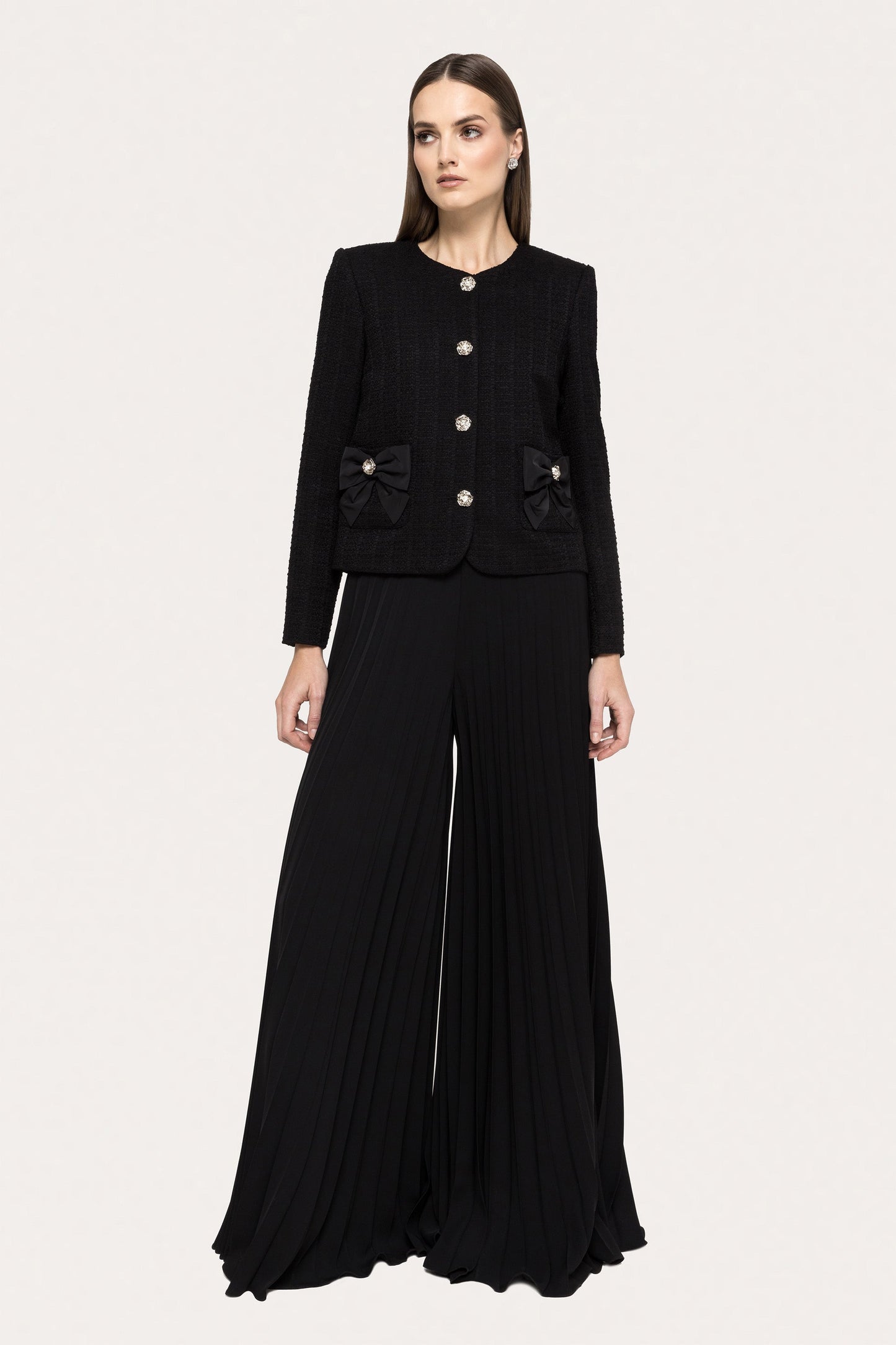 Bow-detail boucle suit jacket - J15628 black NISSA