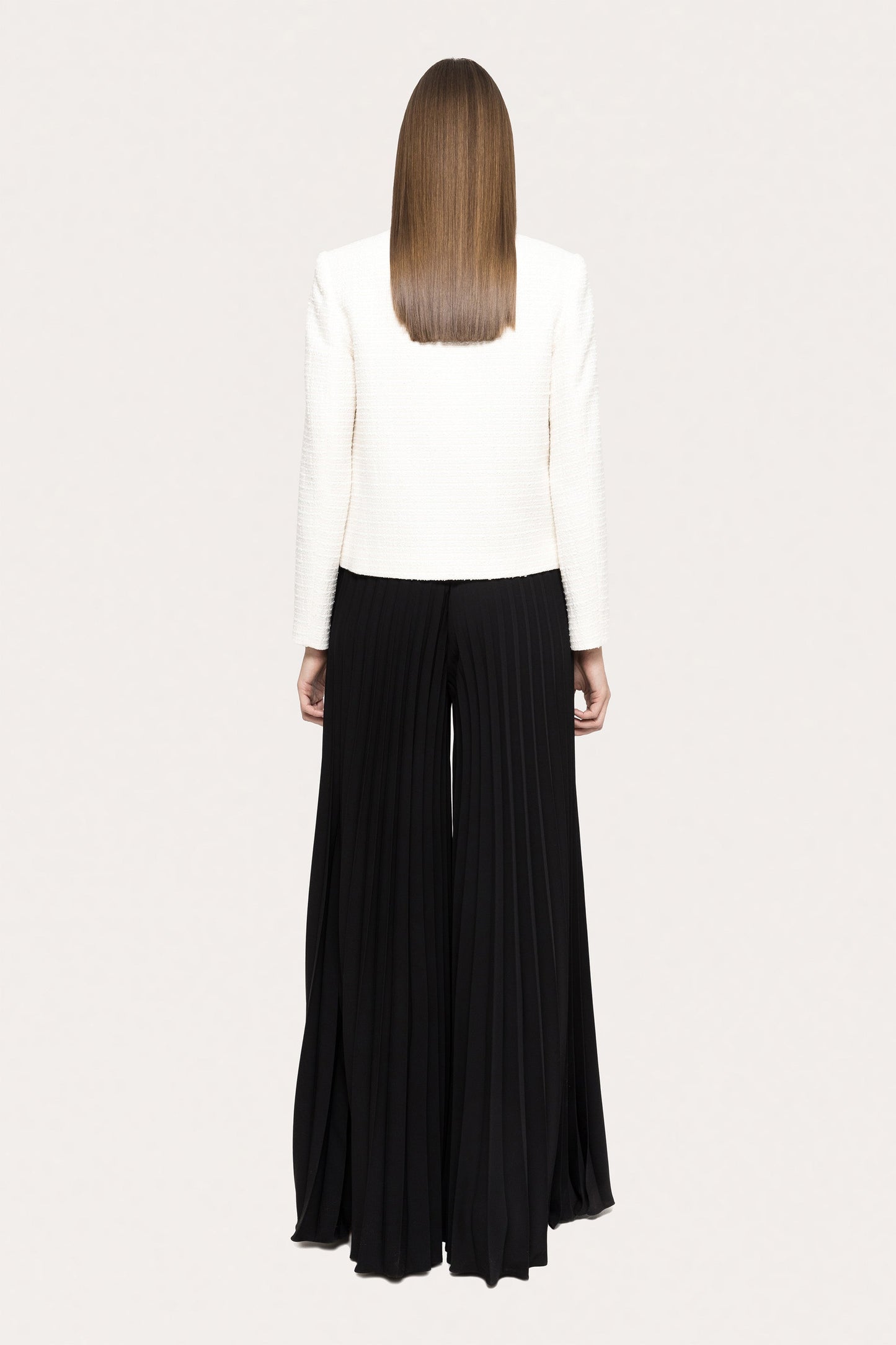 Bow-detail boucle suit jacket - J15628 white black NISSA