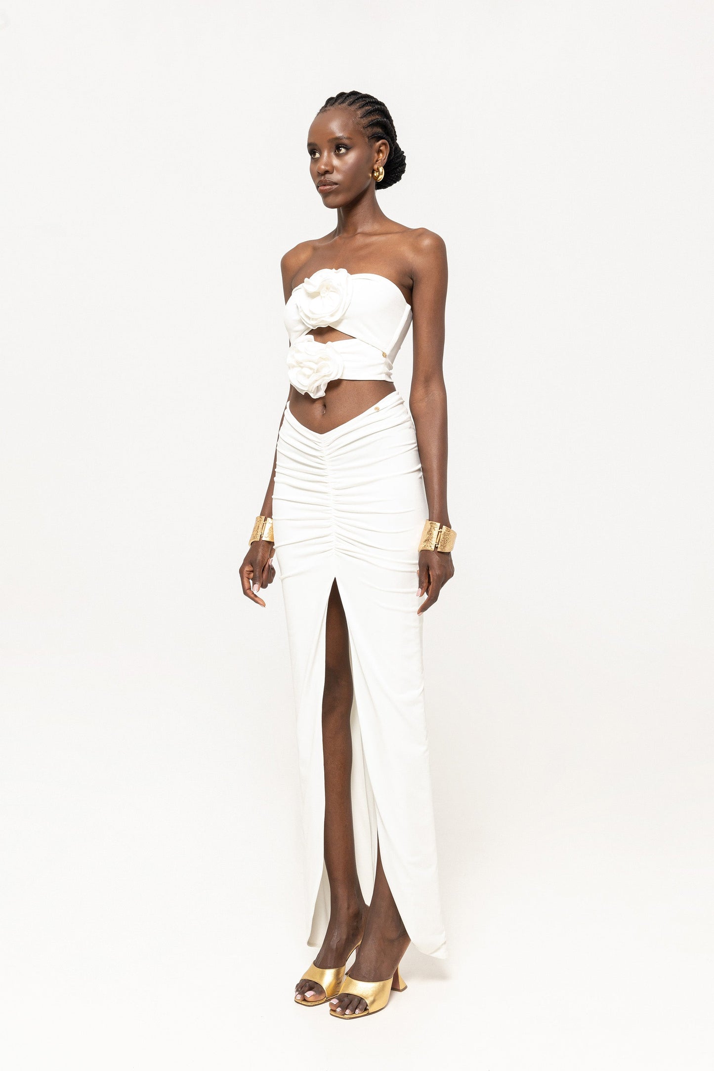 Floral-appliqué crop top and maxi skirt set NISSA