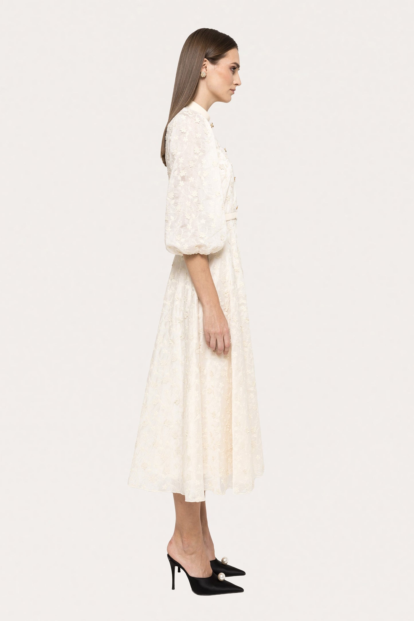 Embroidered lyocell midi dress - RC15719 off white NISSA