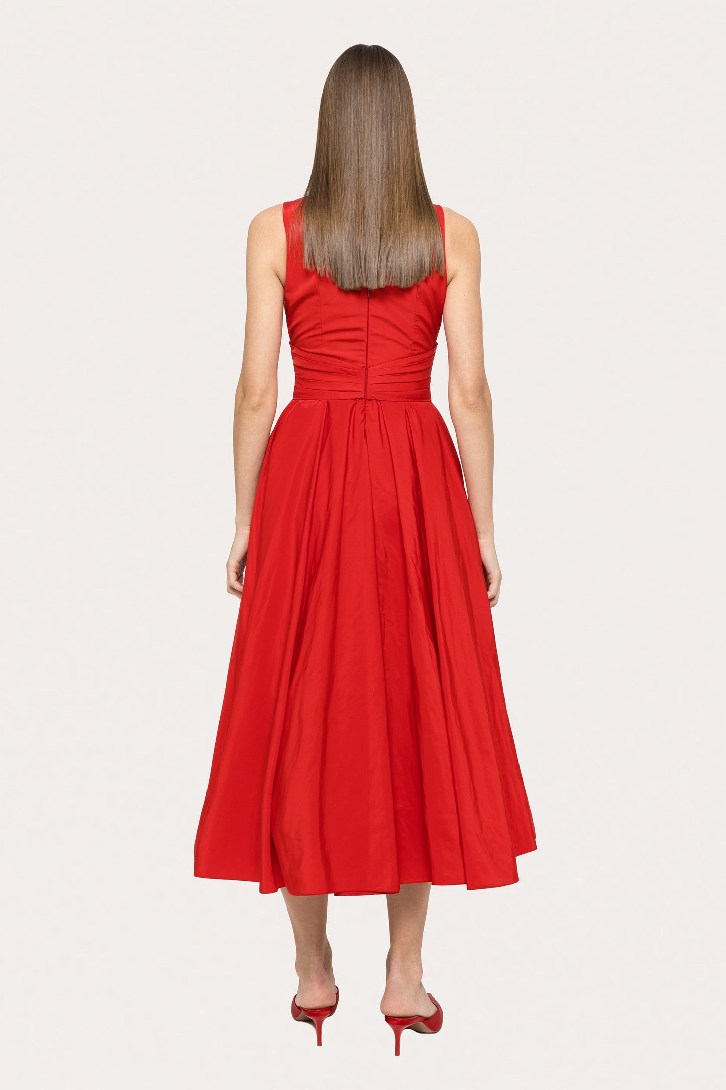Floral-appliqué taffeta midi dress - RS15683 red NISSA