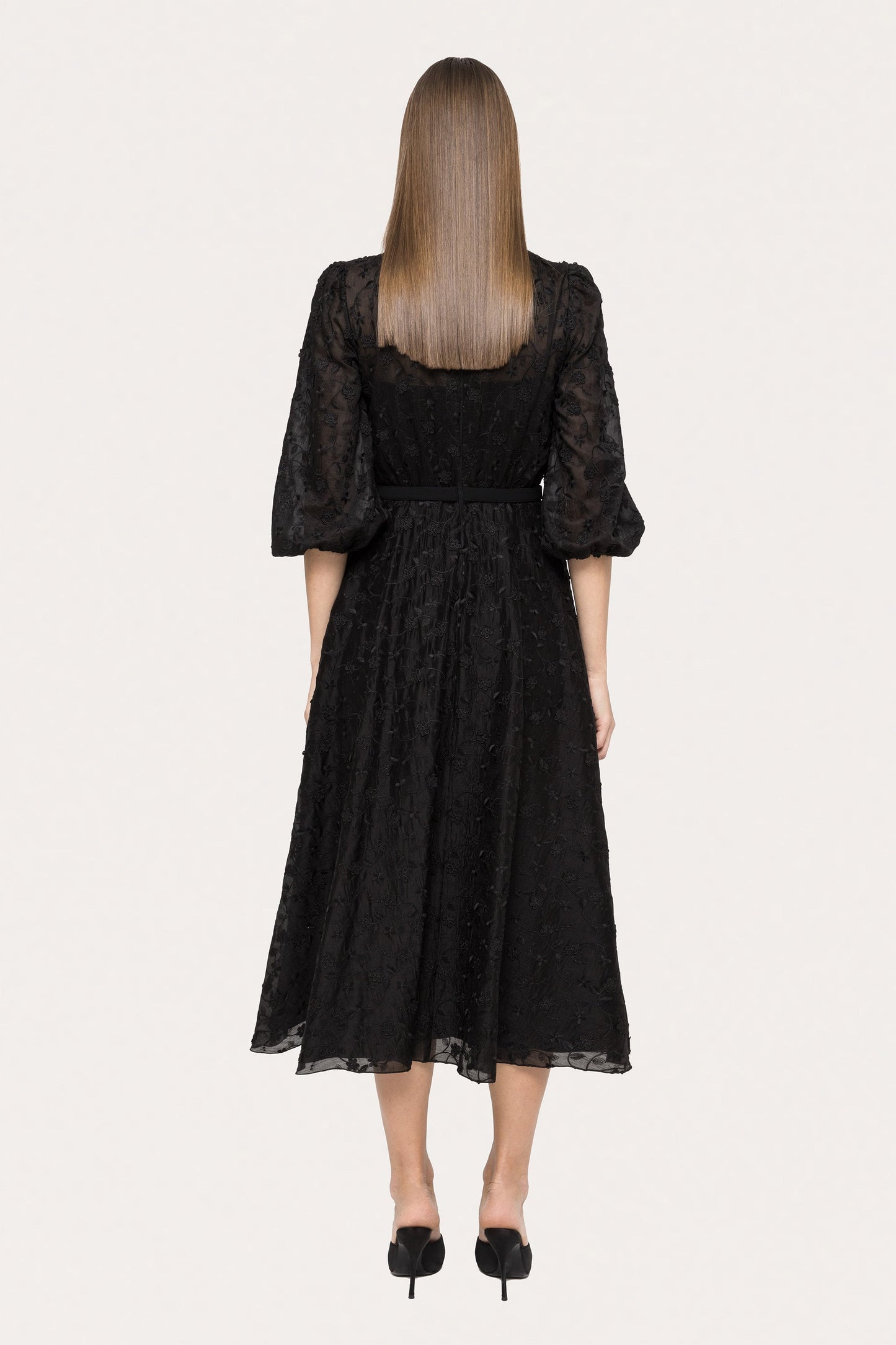 Embroidered lyocell midi dress - RC15719 black NISSA