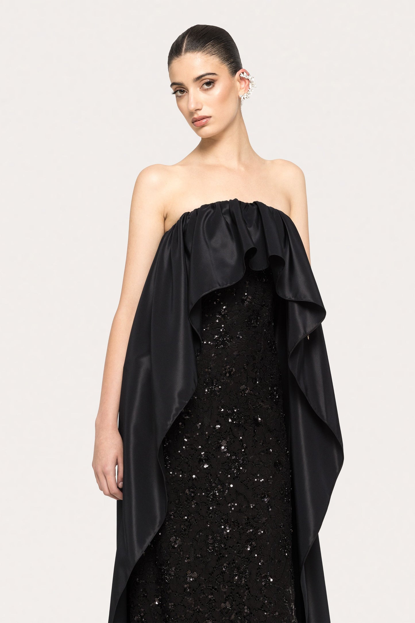 Taffeta cape lace gown NISSA