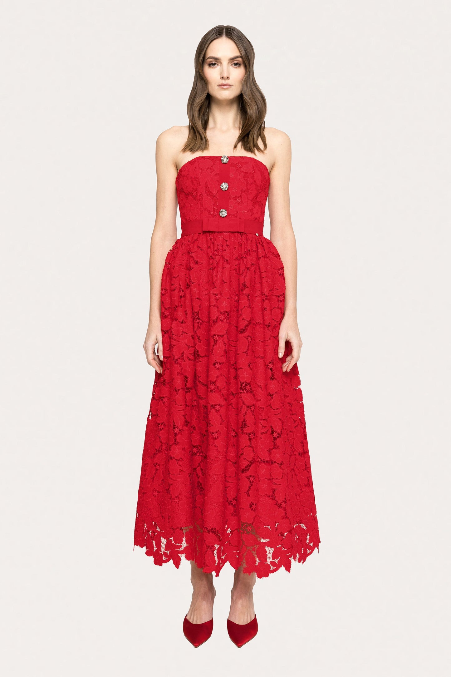 Corset-style strapless lace dress - RS15670 red NISSA