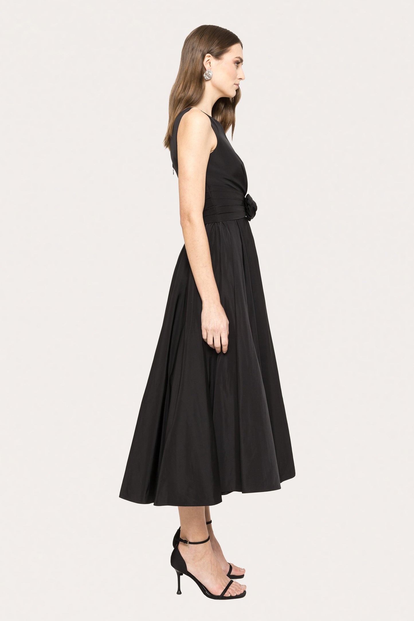 Floral-appliqué taffeta midi dress - RS15683 black NISSA