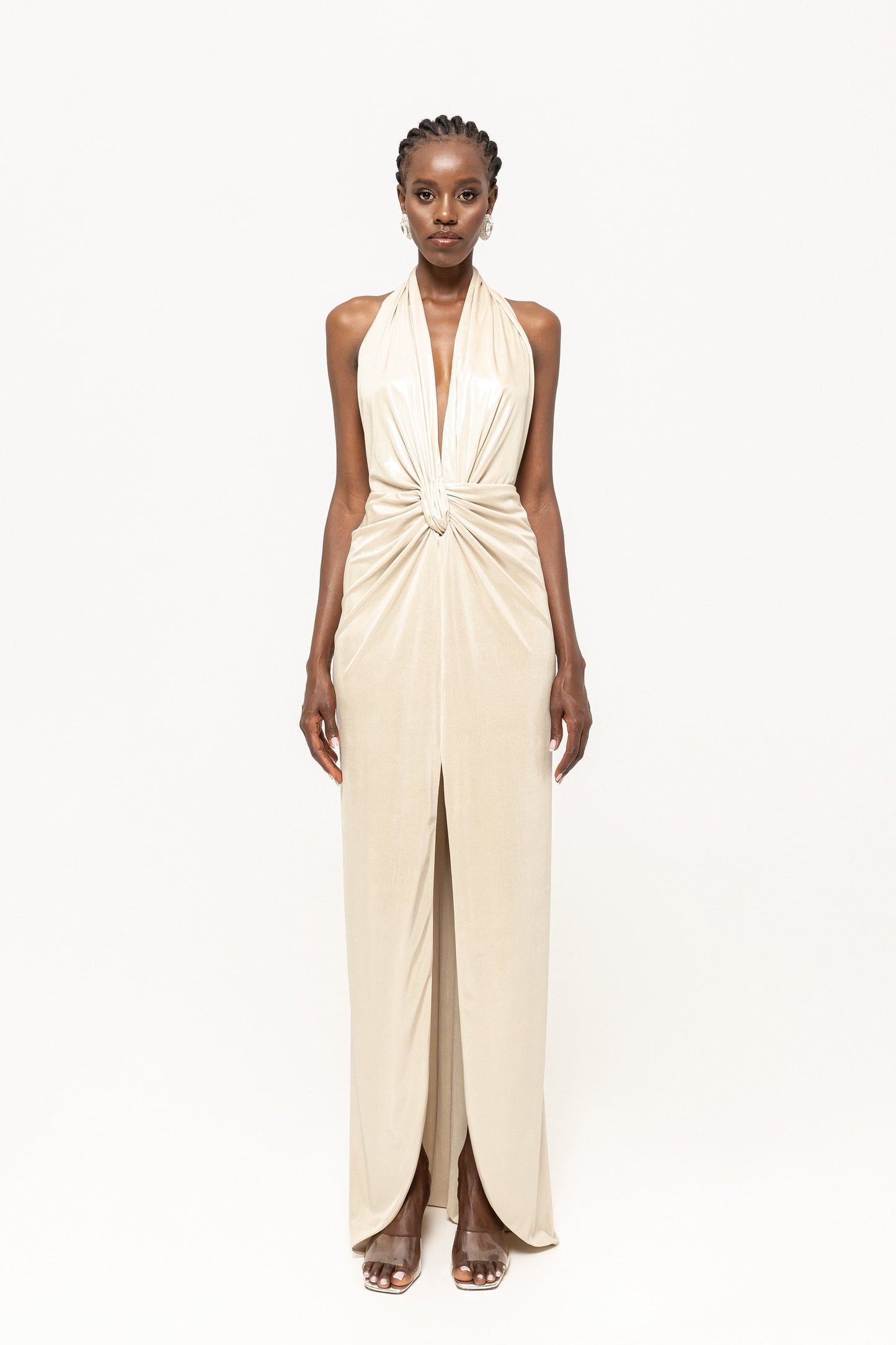 Backless lamé maxi dress NISSA