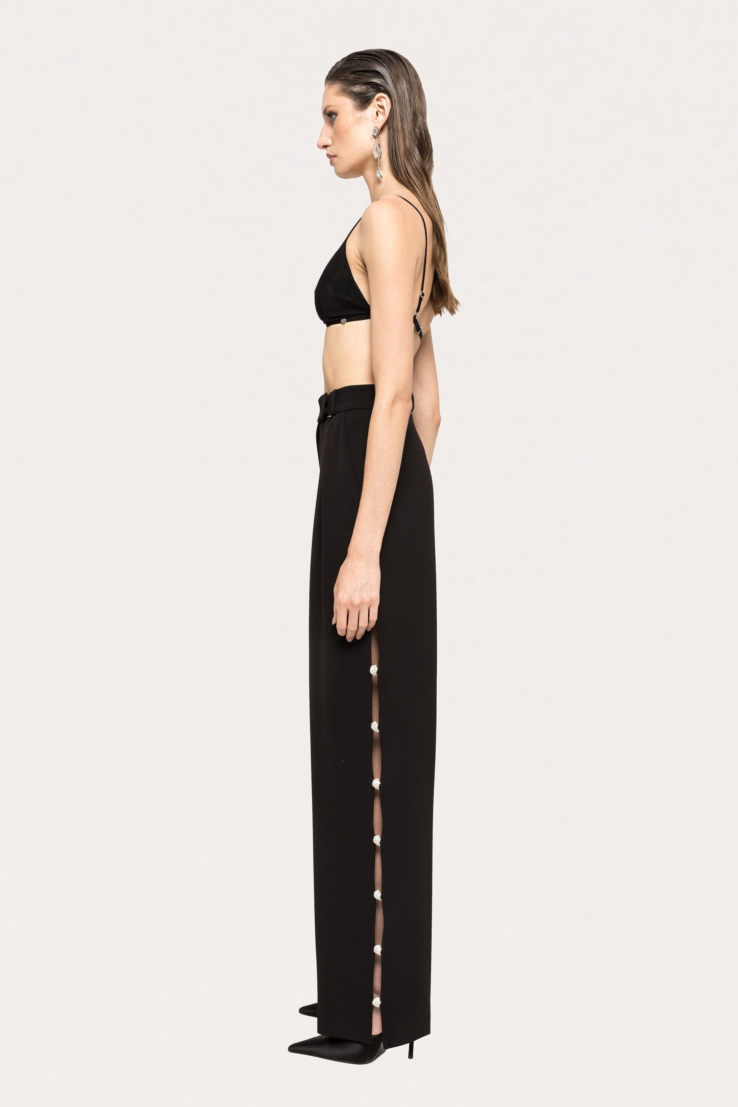 High rise side-slit black pants NISSA