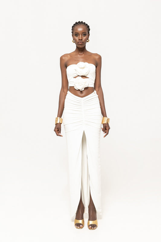 Floral-appliqué crop top and maxi skirt set NISSA