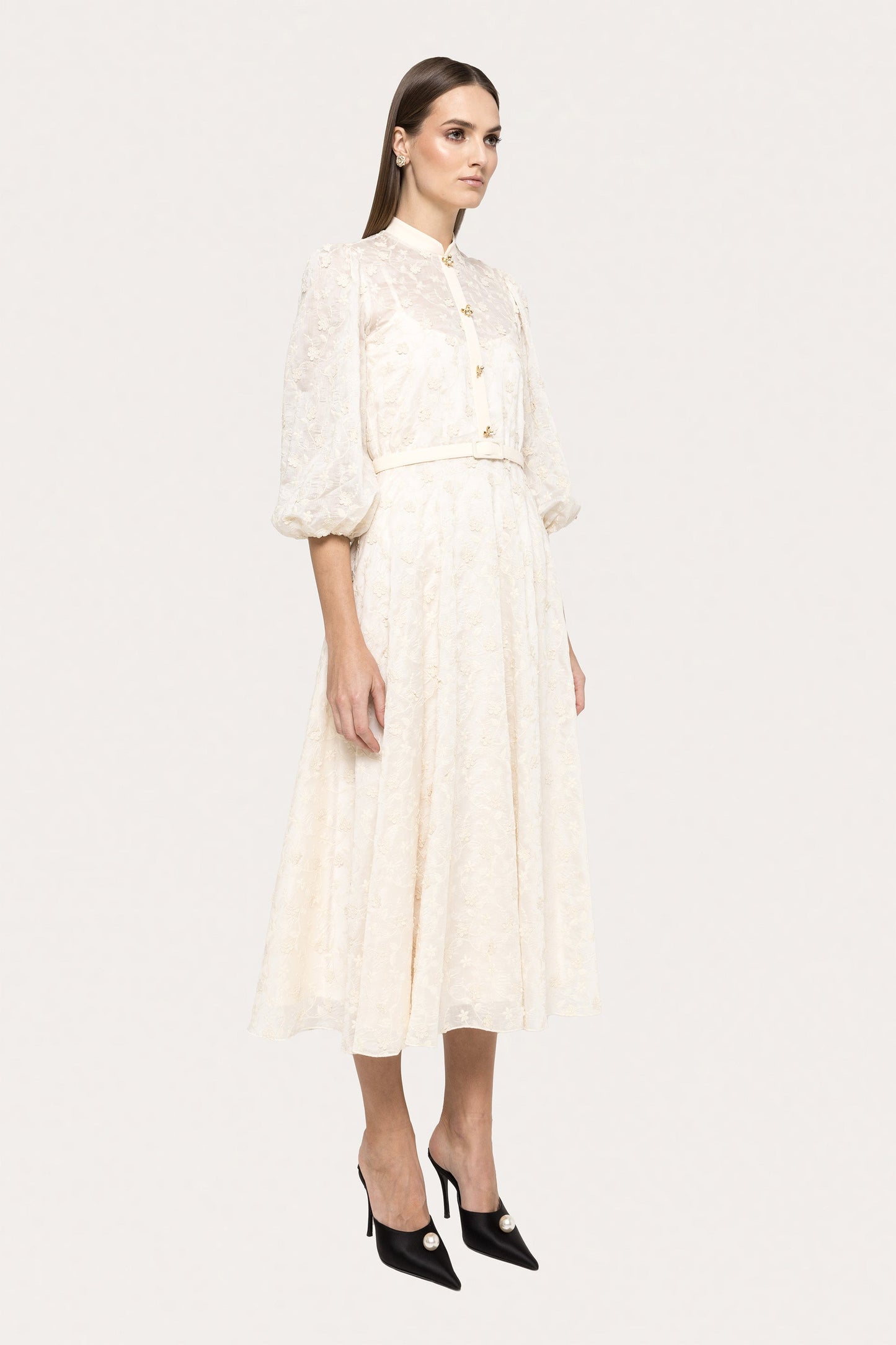 Embroidered lyocell midi dress - RC15719 off white NISSA