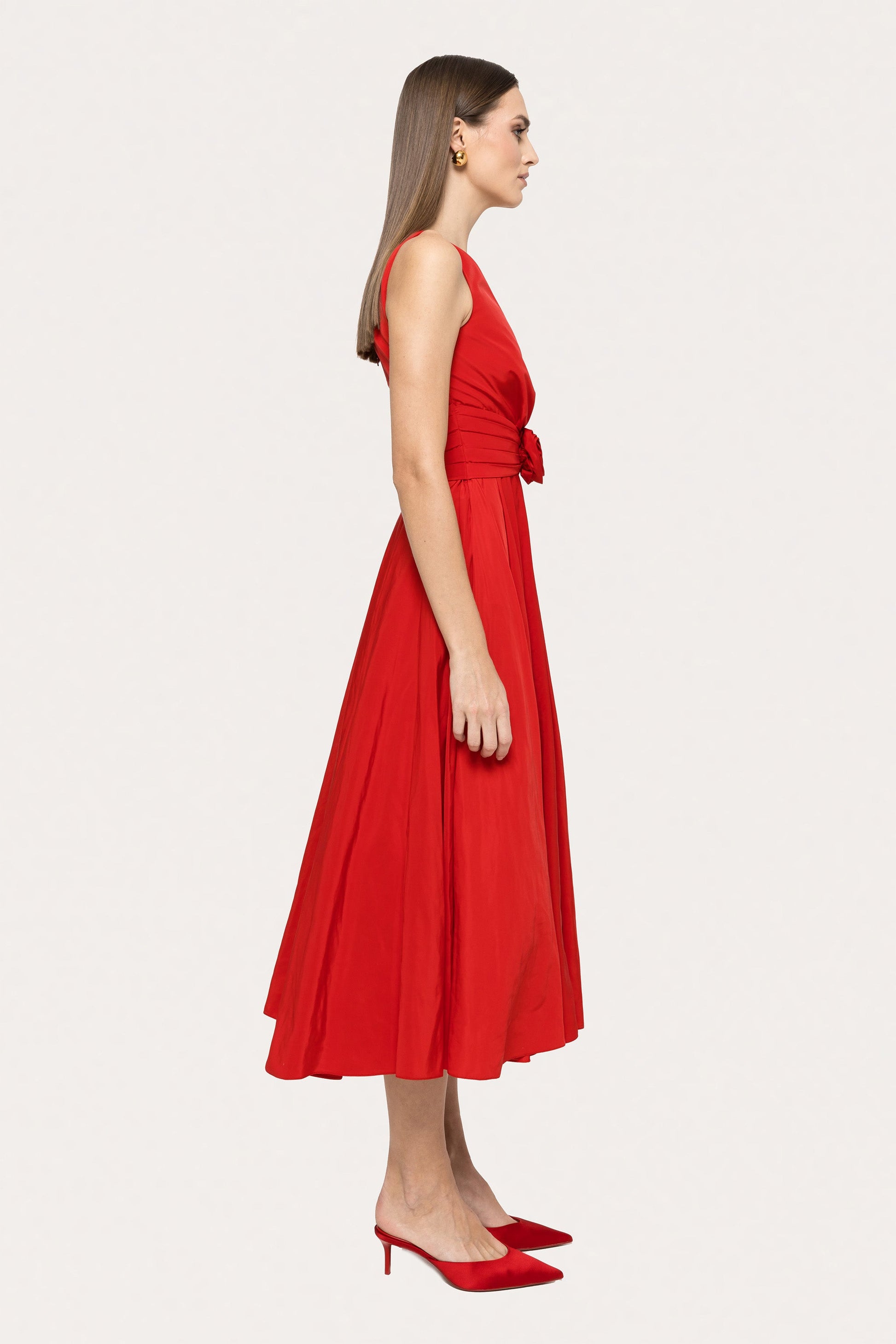 taffeta midi dress with Oversized Flower, Sweetheart Dress shoulder design Custom Taffeta Midi Dress: Structured
