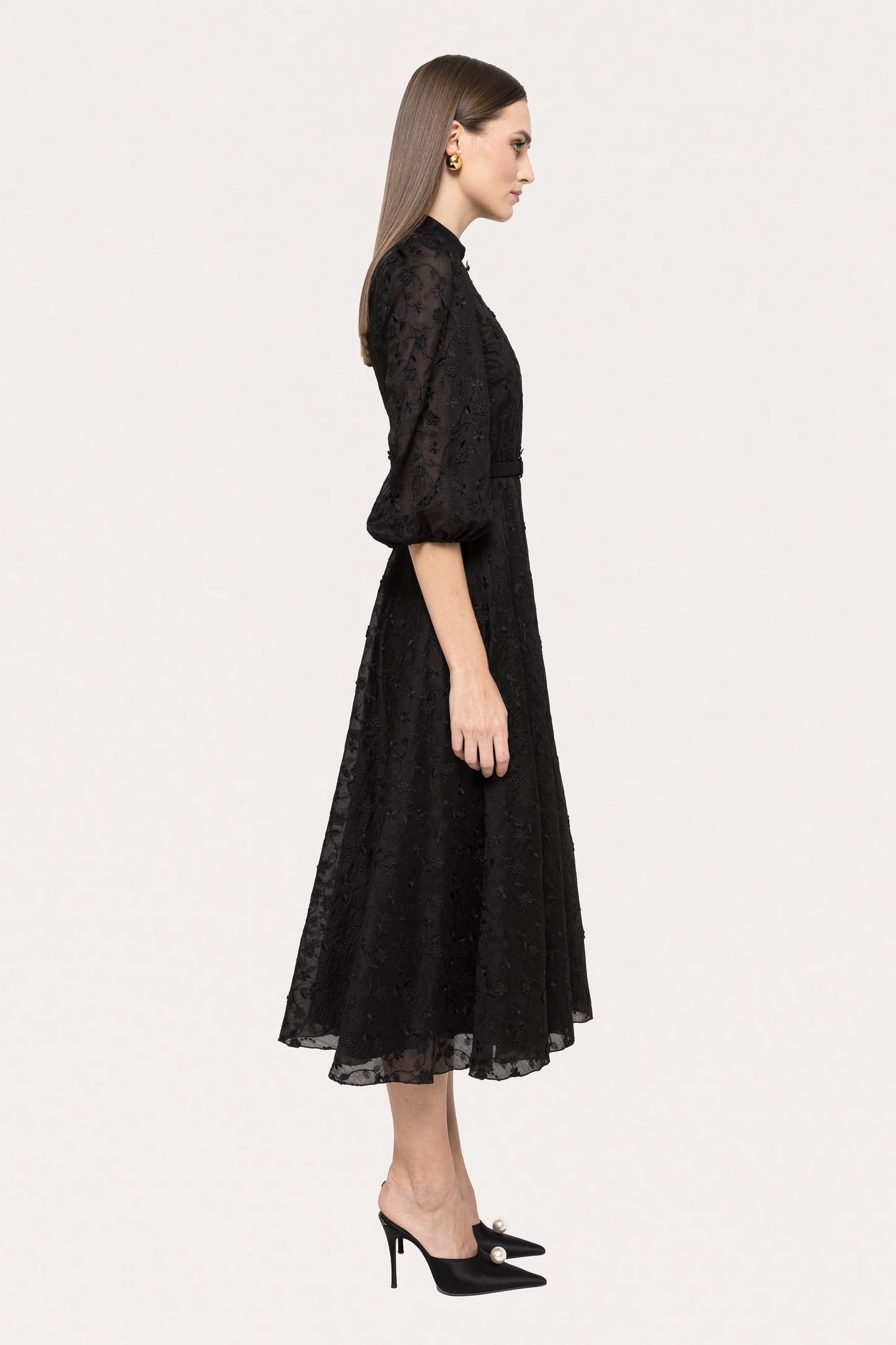 Embroidered lyocell midi dress - RC15719 black NISSA