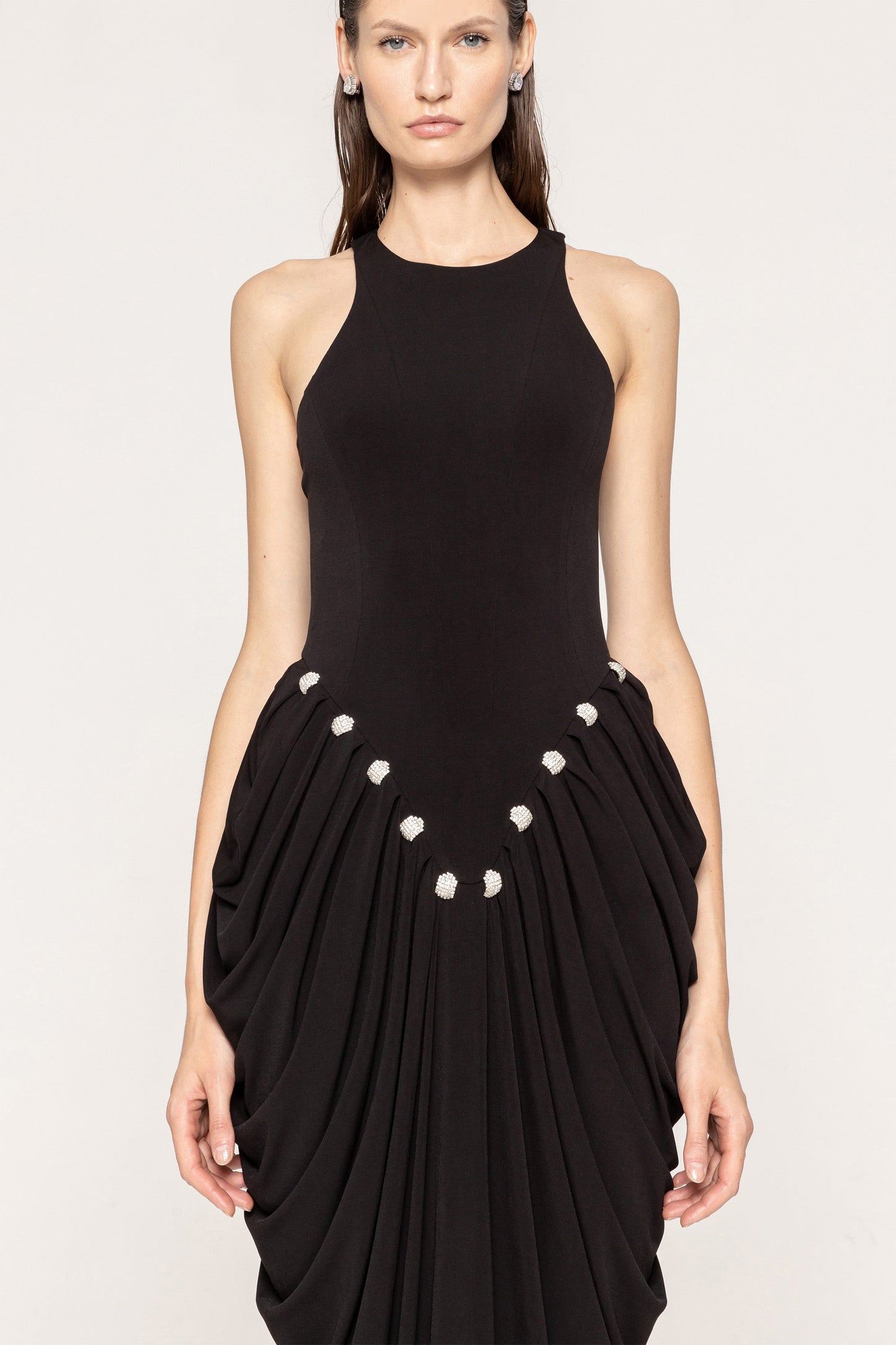 Draped halterneck jersey dress NISSA