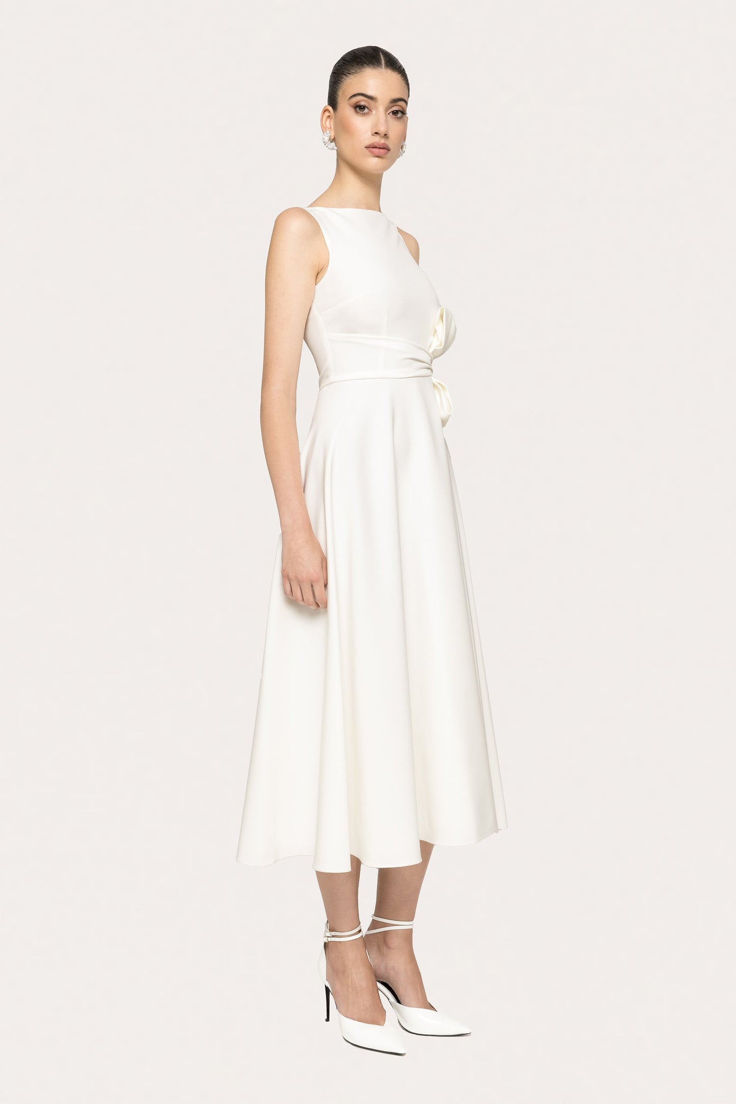 Bow-detail midi dress - RZ15912 white NISSA