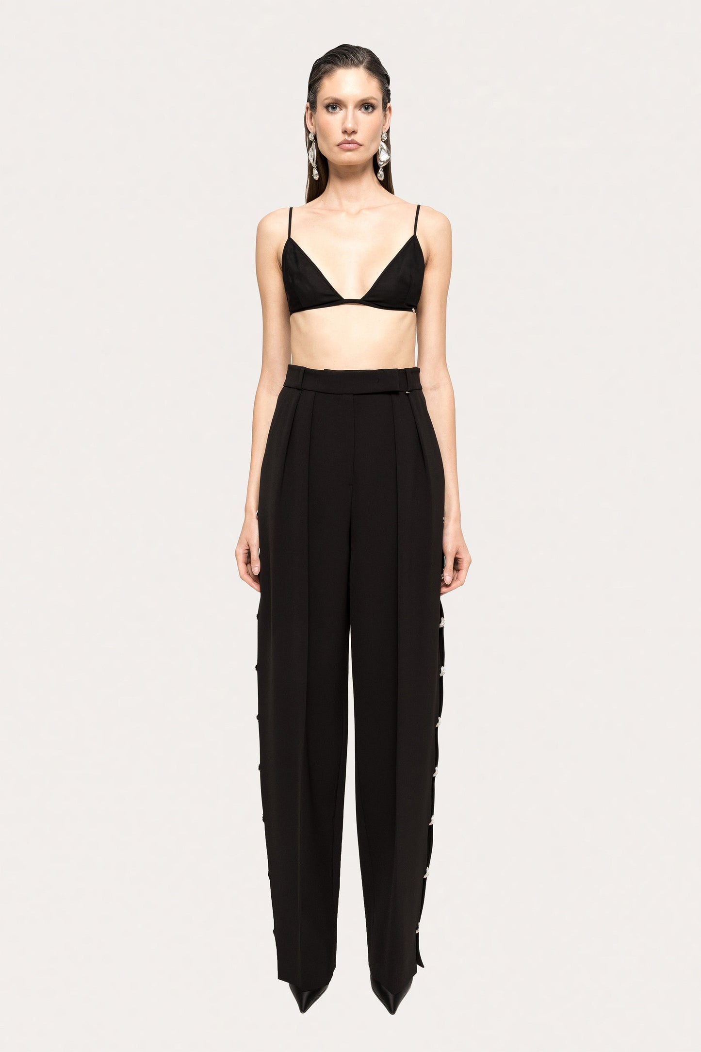High rise side-slit black pants NISSA