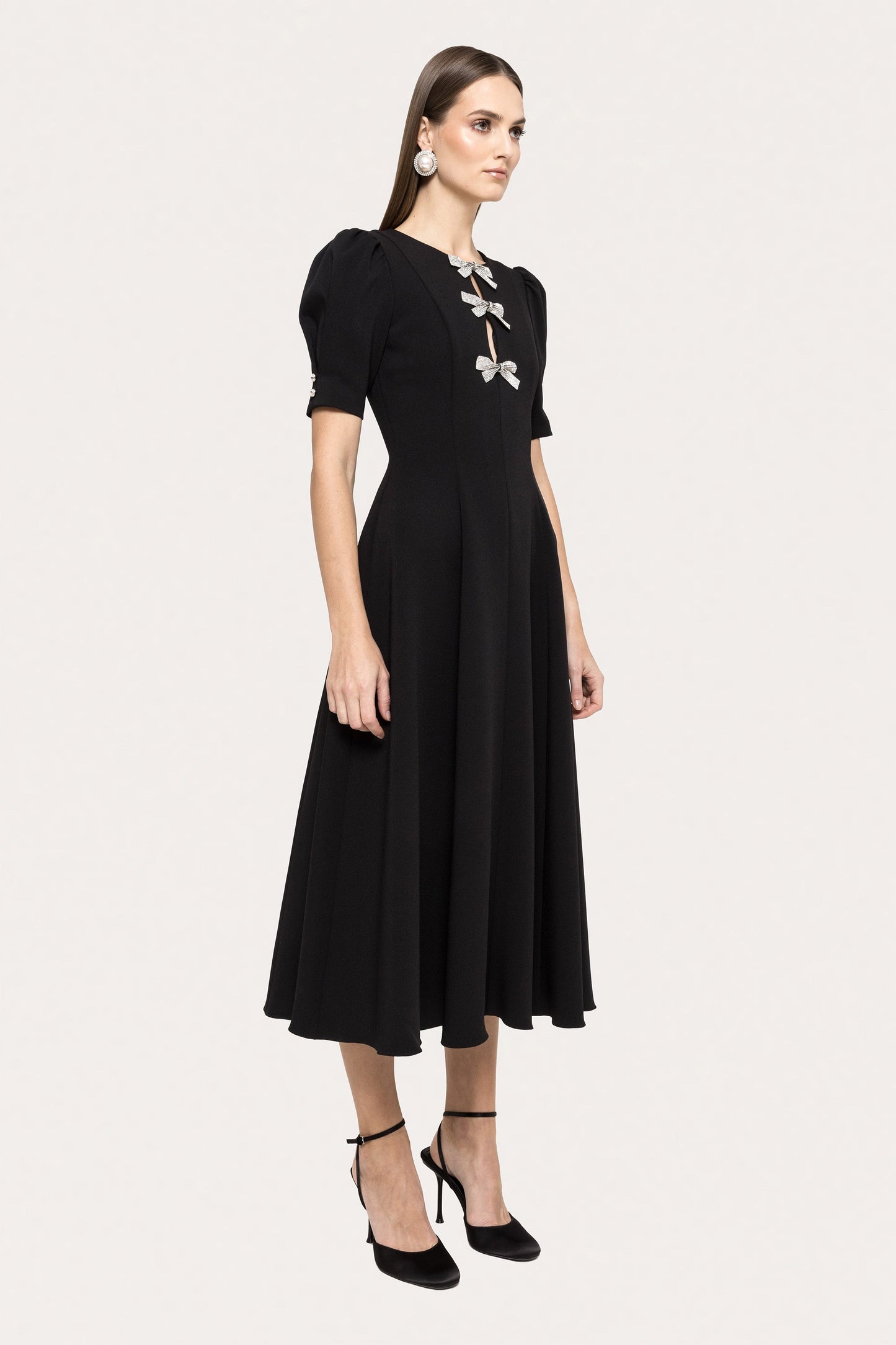 Crystal-bow crepe midi dress - RS15627 black NISSA