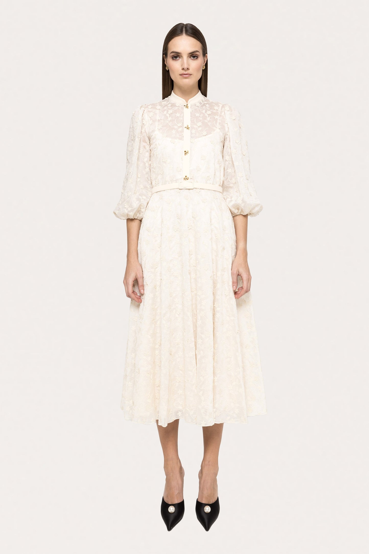 Embroidered lyocell midi dress - RC15719 off white NISSA