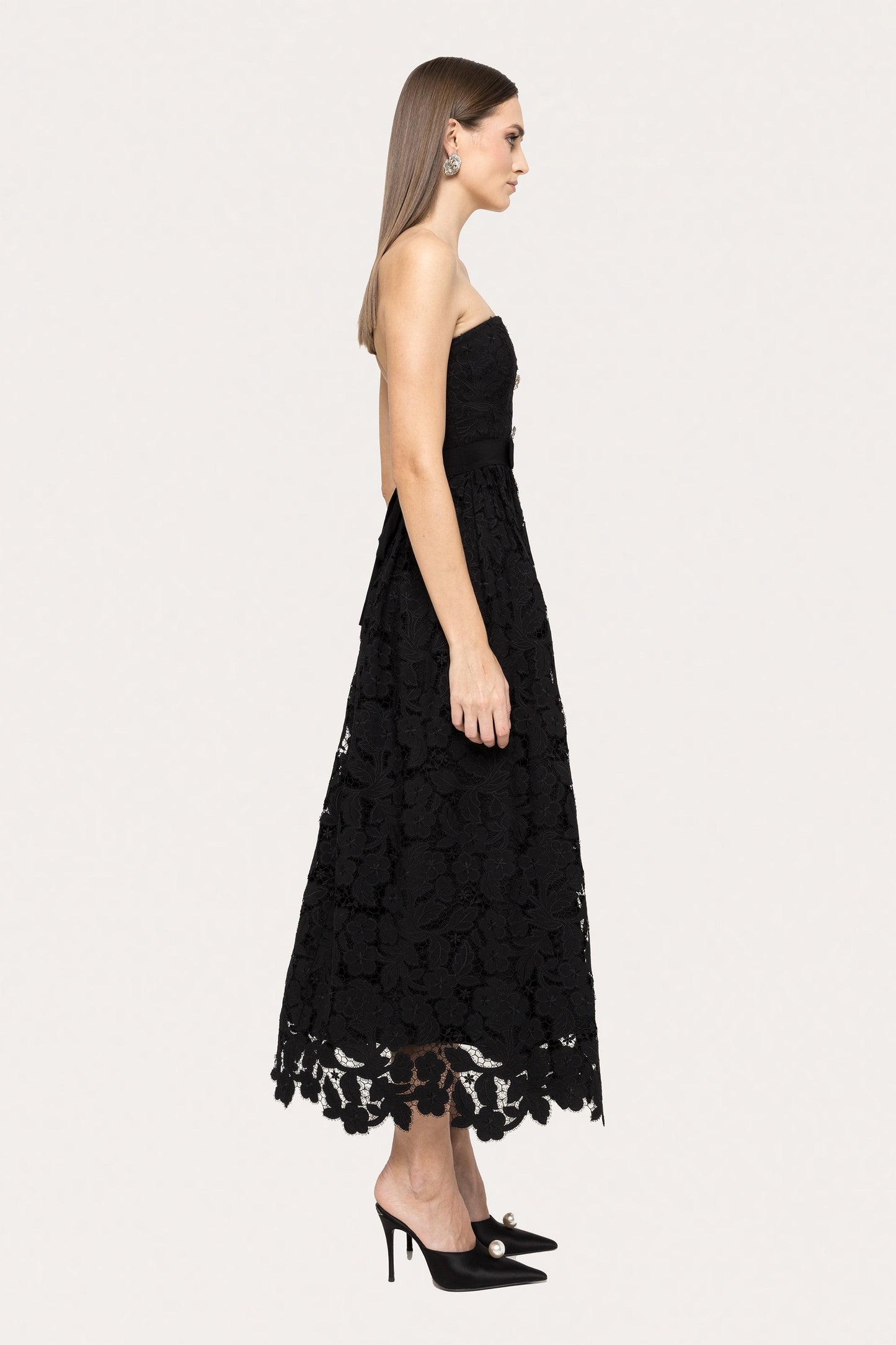 Corset-style strapless lace dress NISSA