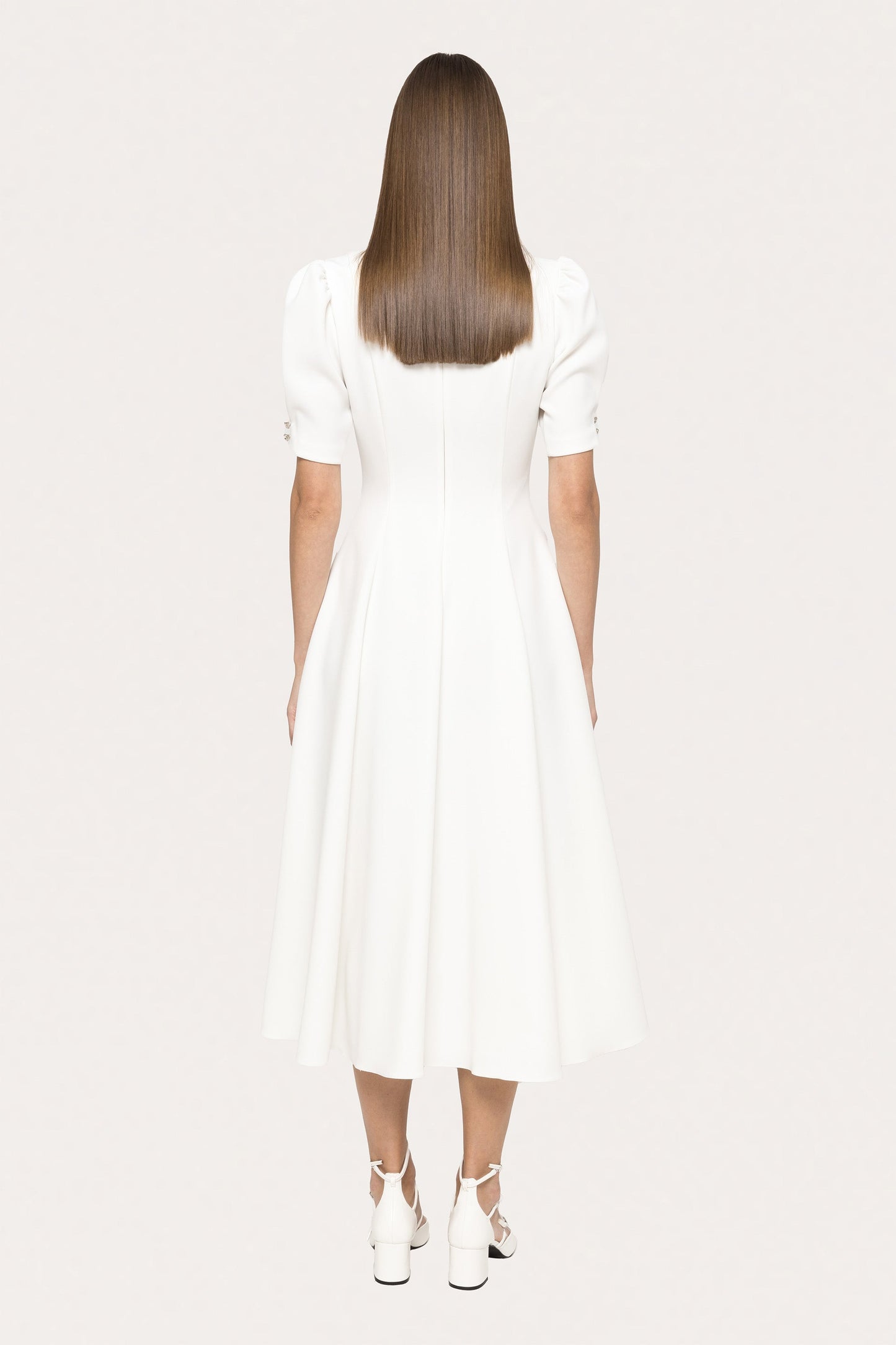 Crystal-bow crepe midi dress - RS15627 white NISSA