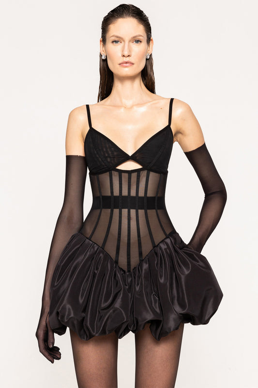 Waist-corset taffeta mini dress NISSA