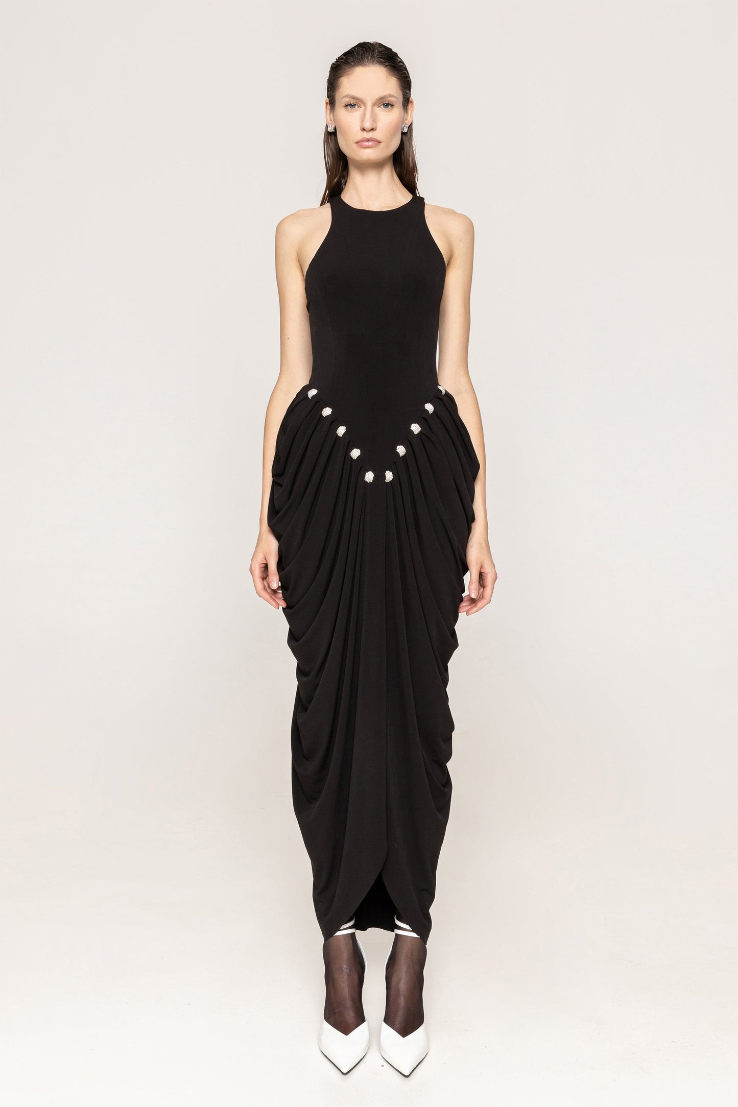 Draped halterneck jersey dress NISSA