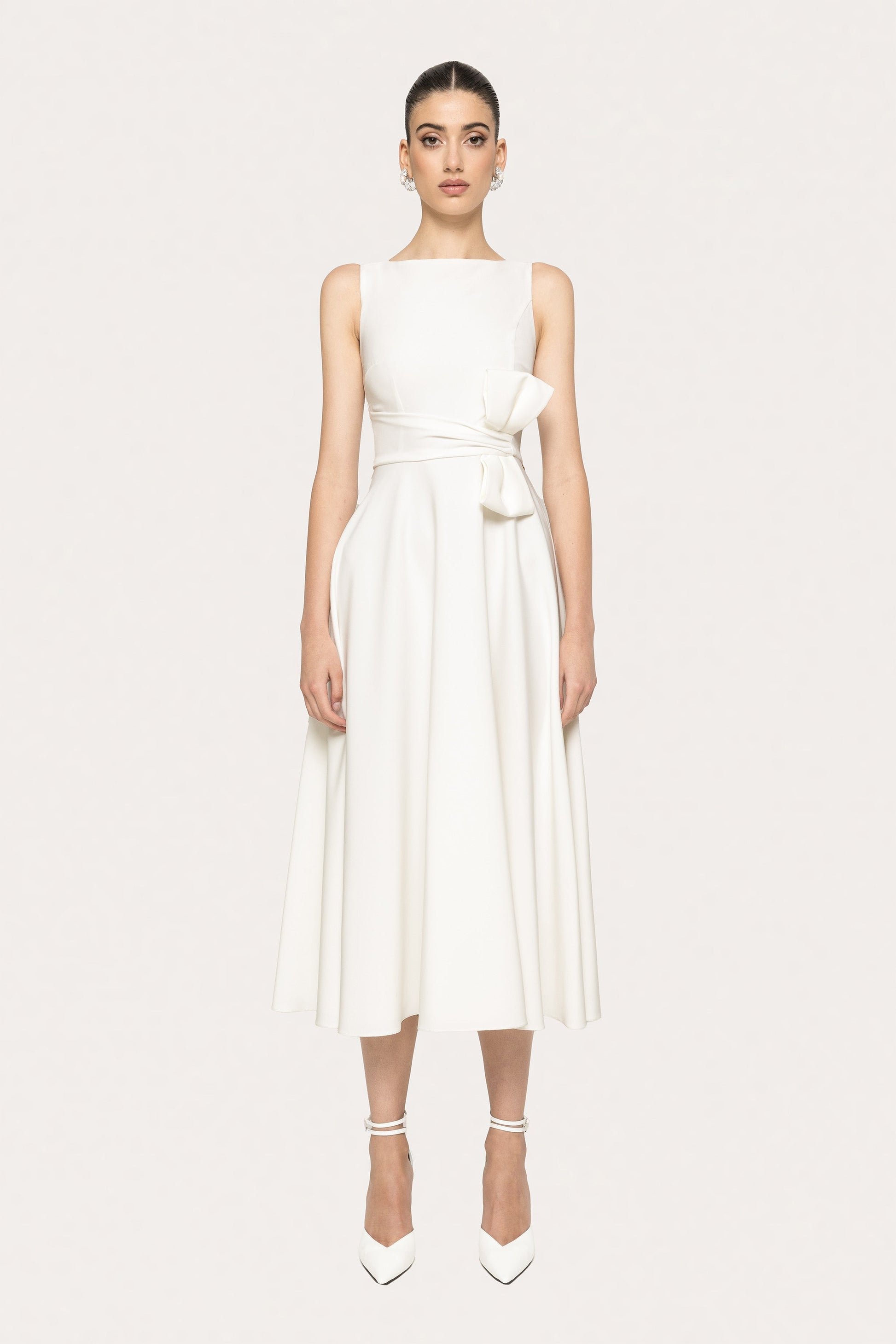 Bow-Detail Midi Dress White Nissa M / White Bow-Detail Midi Dress White Nissa M / White