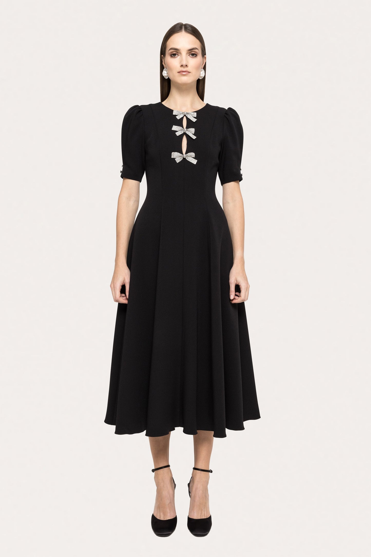 Crystal-bow crepe midi dress NISSA